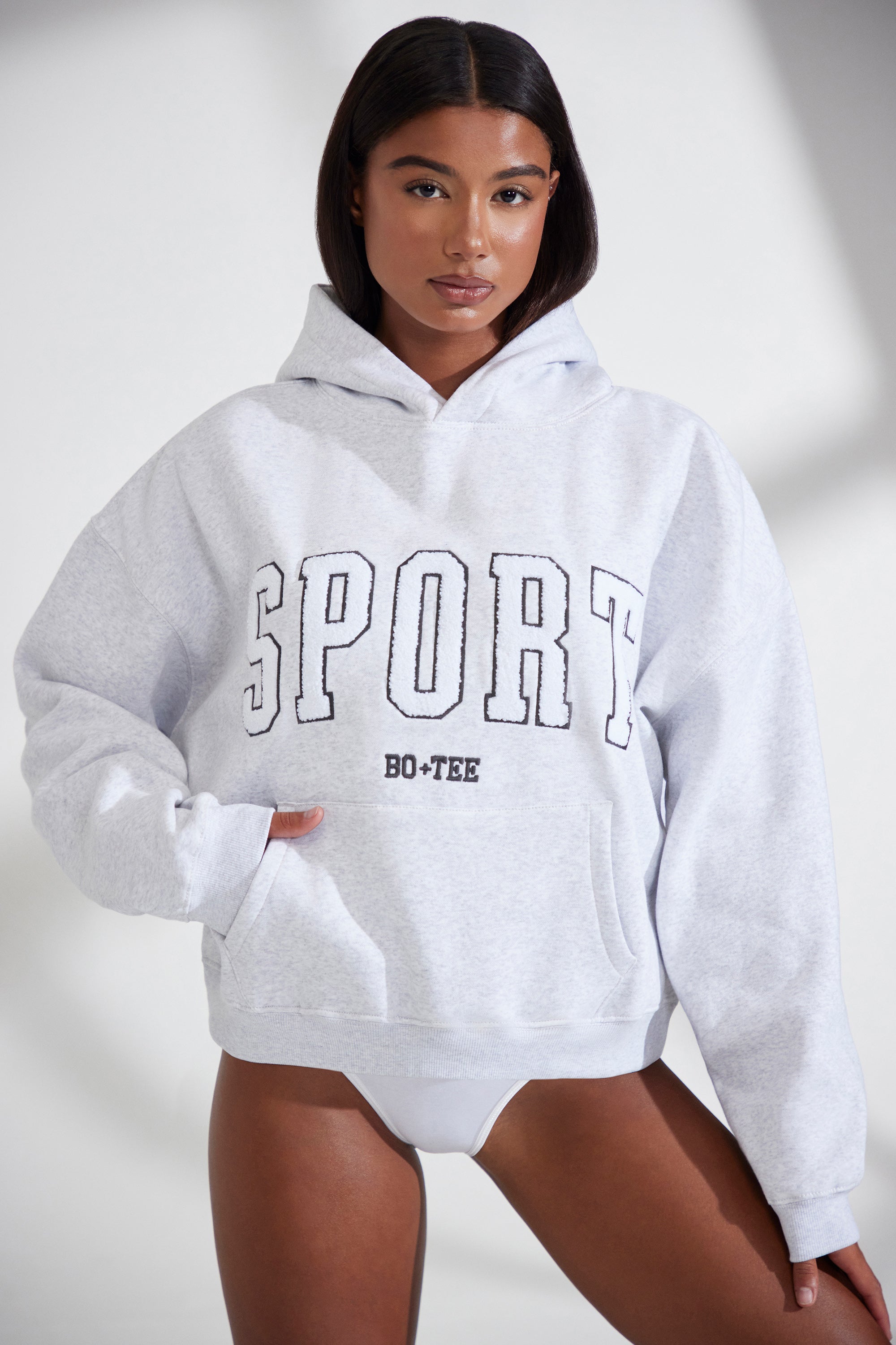 Varsity - Oversized Hooded Sweatshirt in Heather Grey