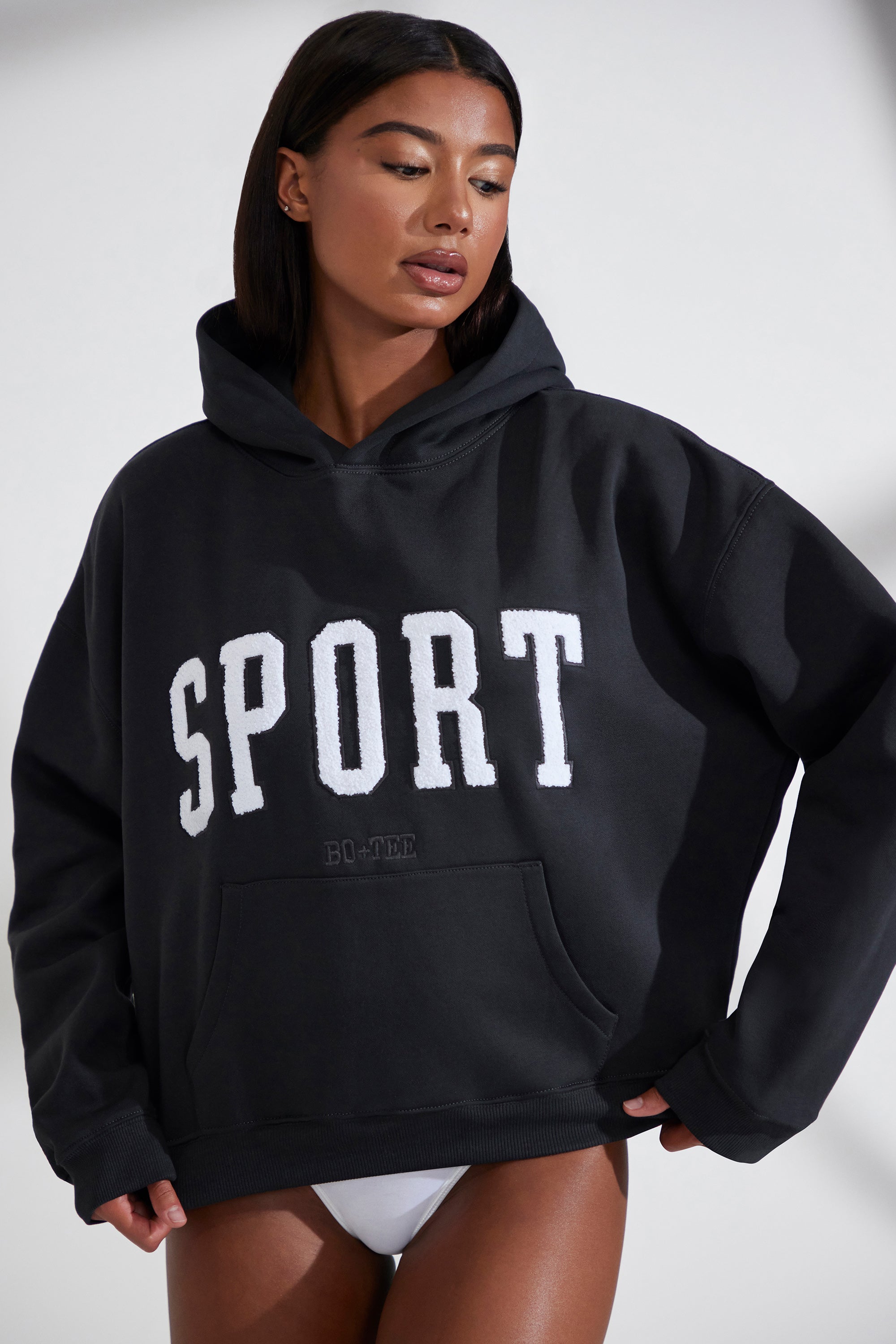 Varsity - Oversized Hooded Sweatshirt in Black