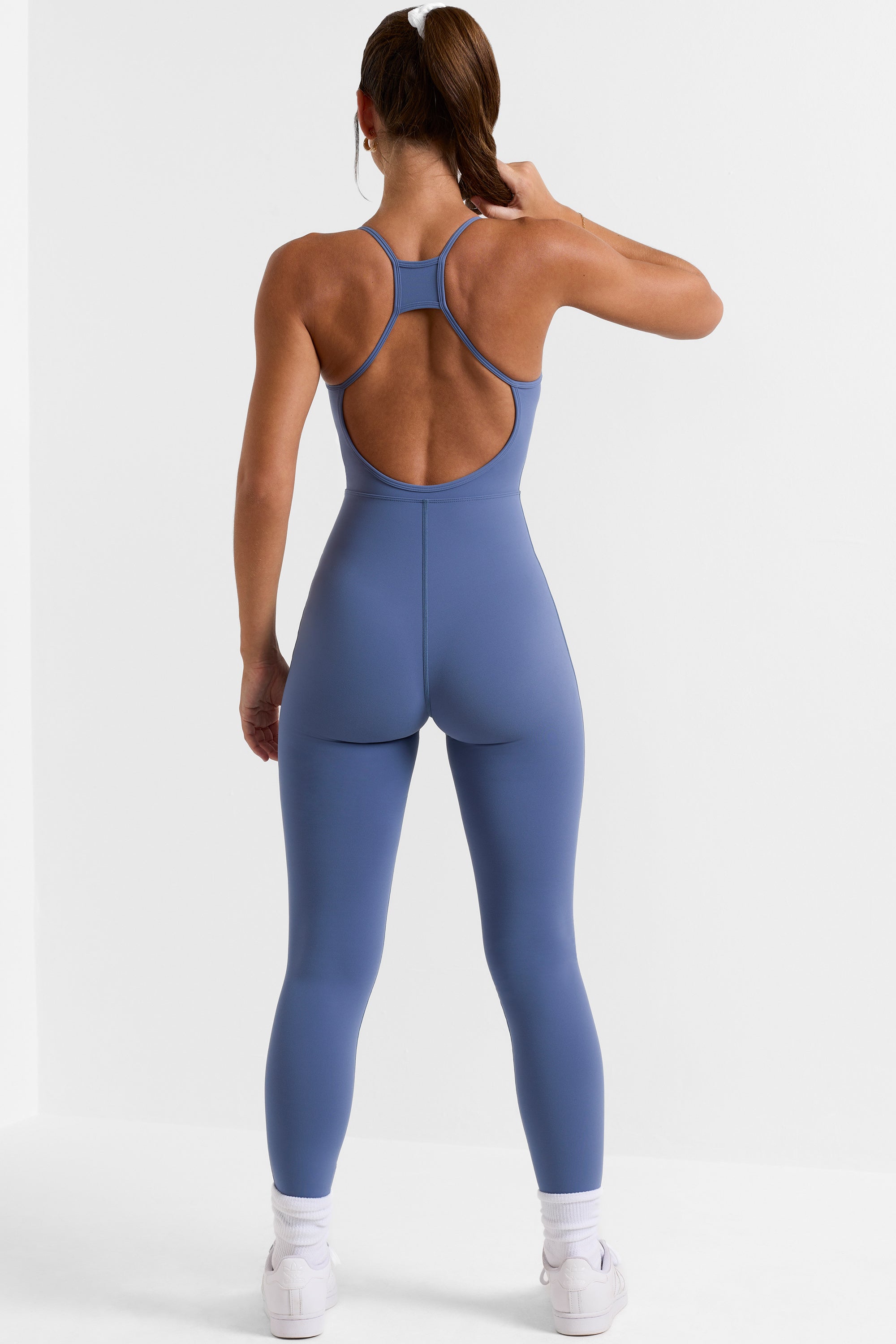 Ace - Open Back Full Length Unitard in Slate Blue