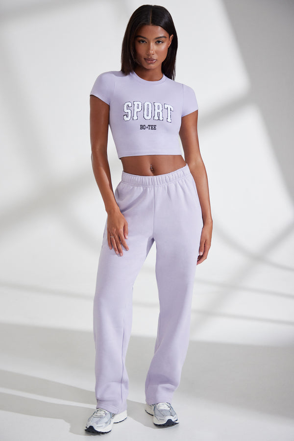 Athletics - Petite Wide Leg Embroidered Back Joggers in Lavender