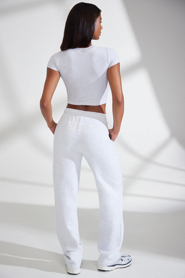 Athletics - Petite Wide Leg Embroidered Back Joggers in Heather Grey