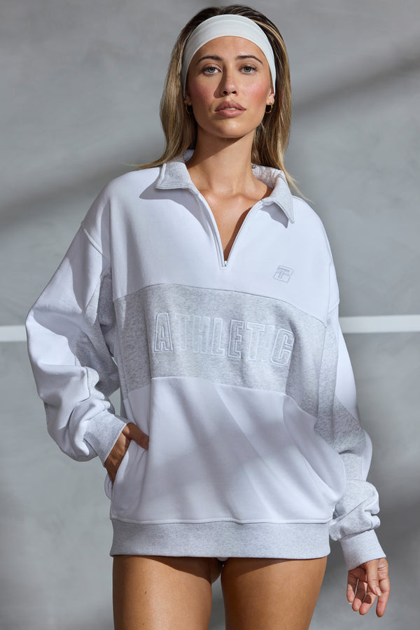 Athletic - Oversized Half Zip Panel Sweatshirt in White