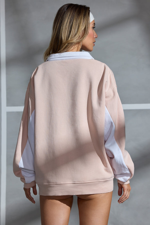 Athletic - Oversized Half Zip Panel Sweatshirt in Soft Peach
