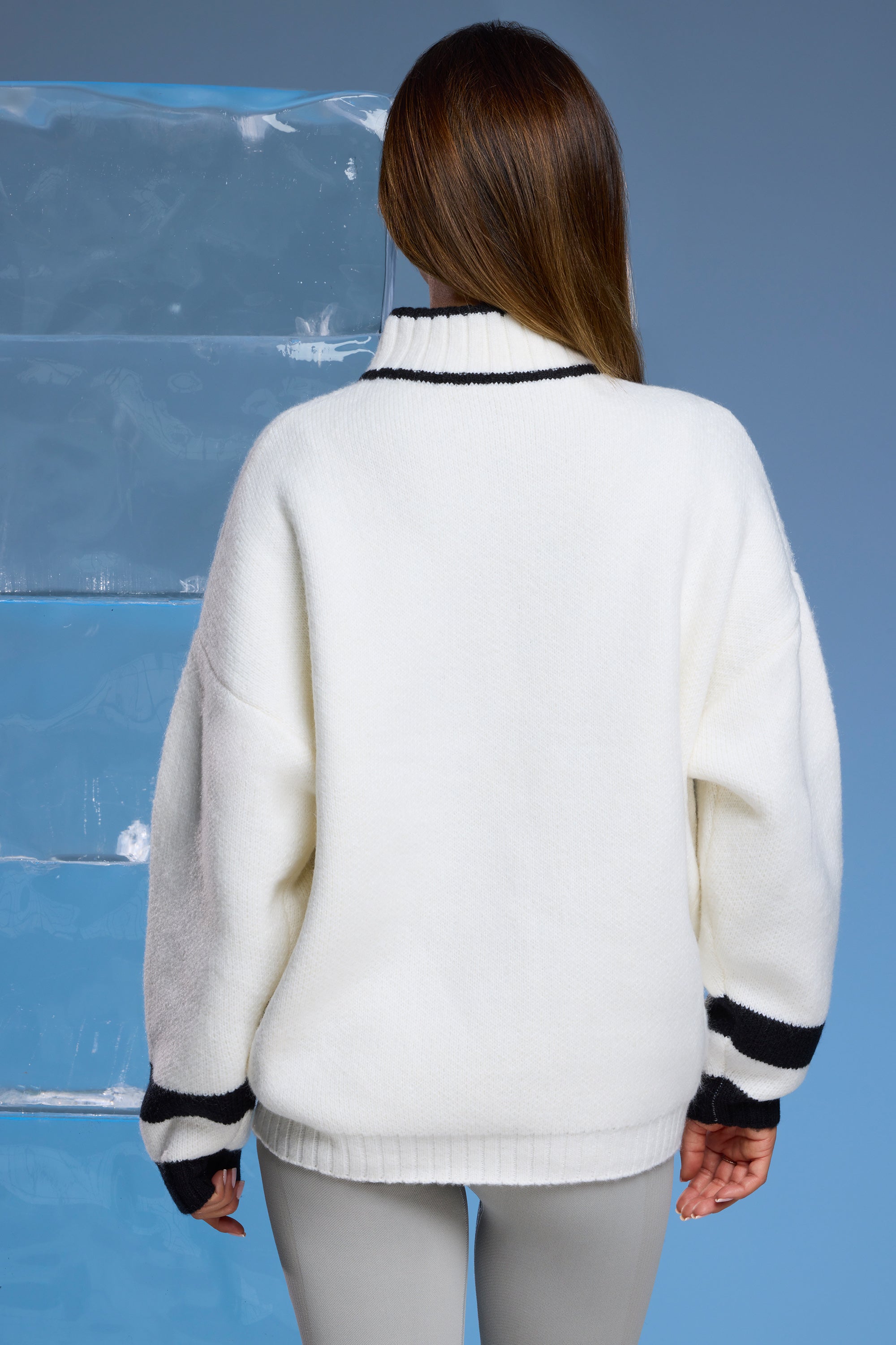 Snow Bunny - Oversized Half Zip Chunky Knit Jumper in White