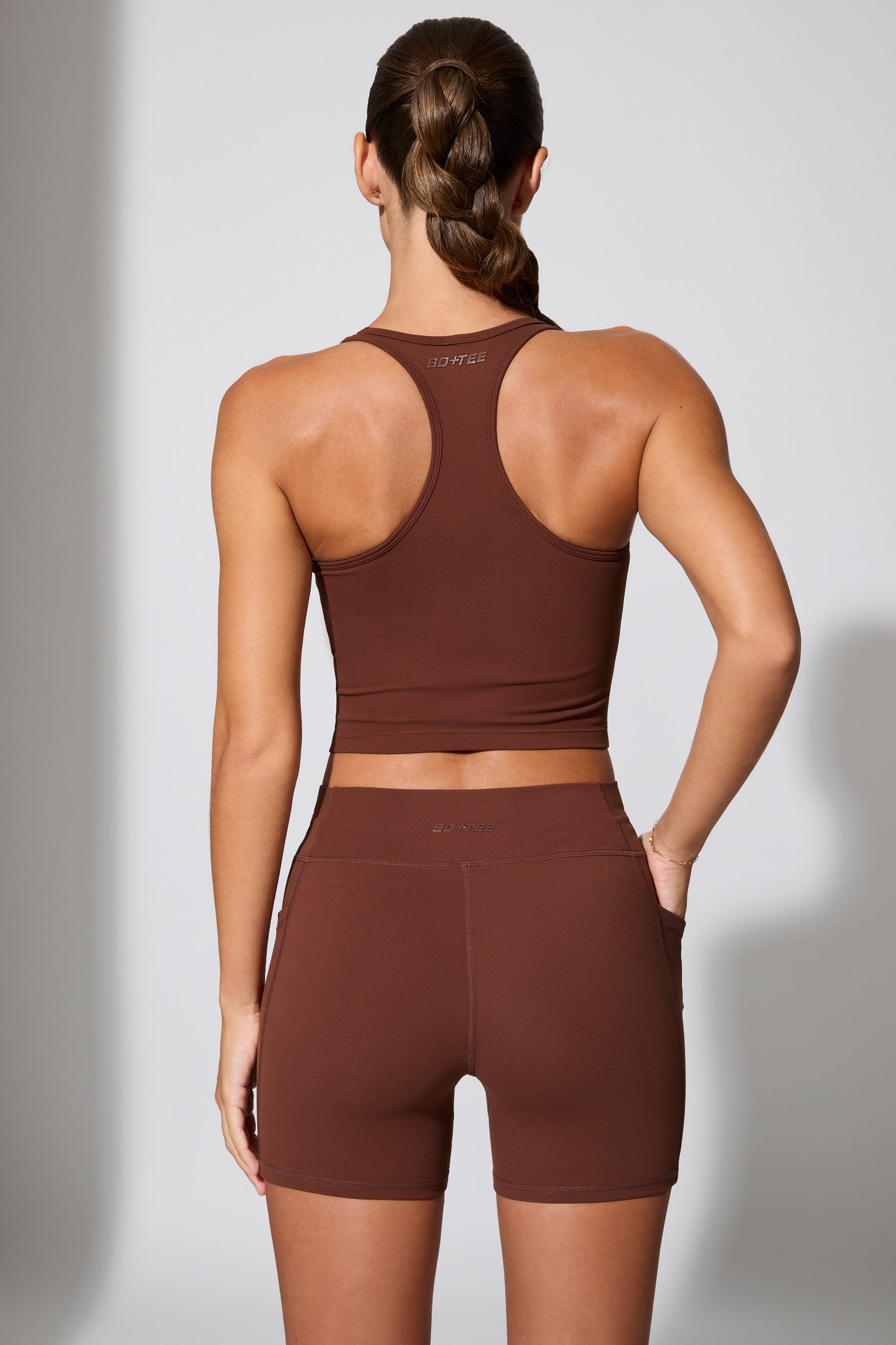 Shift - Twist Waist Mini Shorts with Pockets in Chocolate