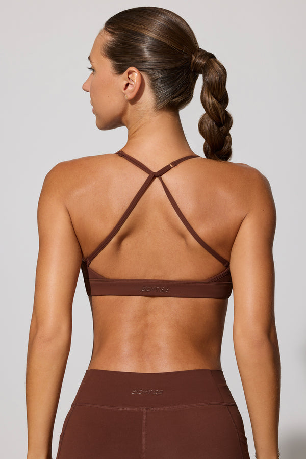 Evolve - Multiway Twist Front Sports Bra in Chocolate