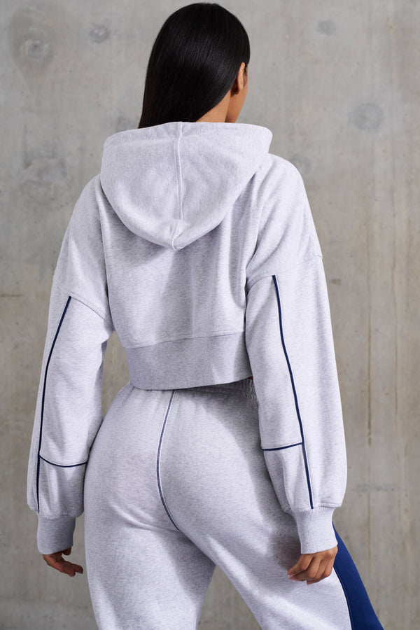 Ambition - Waffle Lined Cropped Zip Up Hooded Jacket in Heather Grey