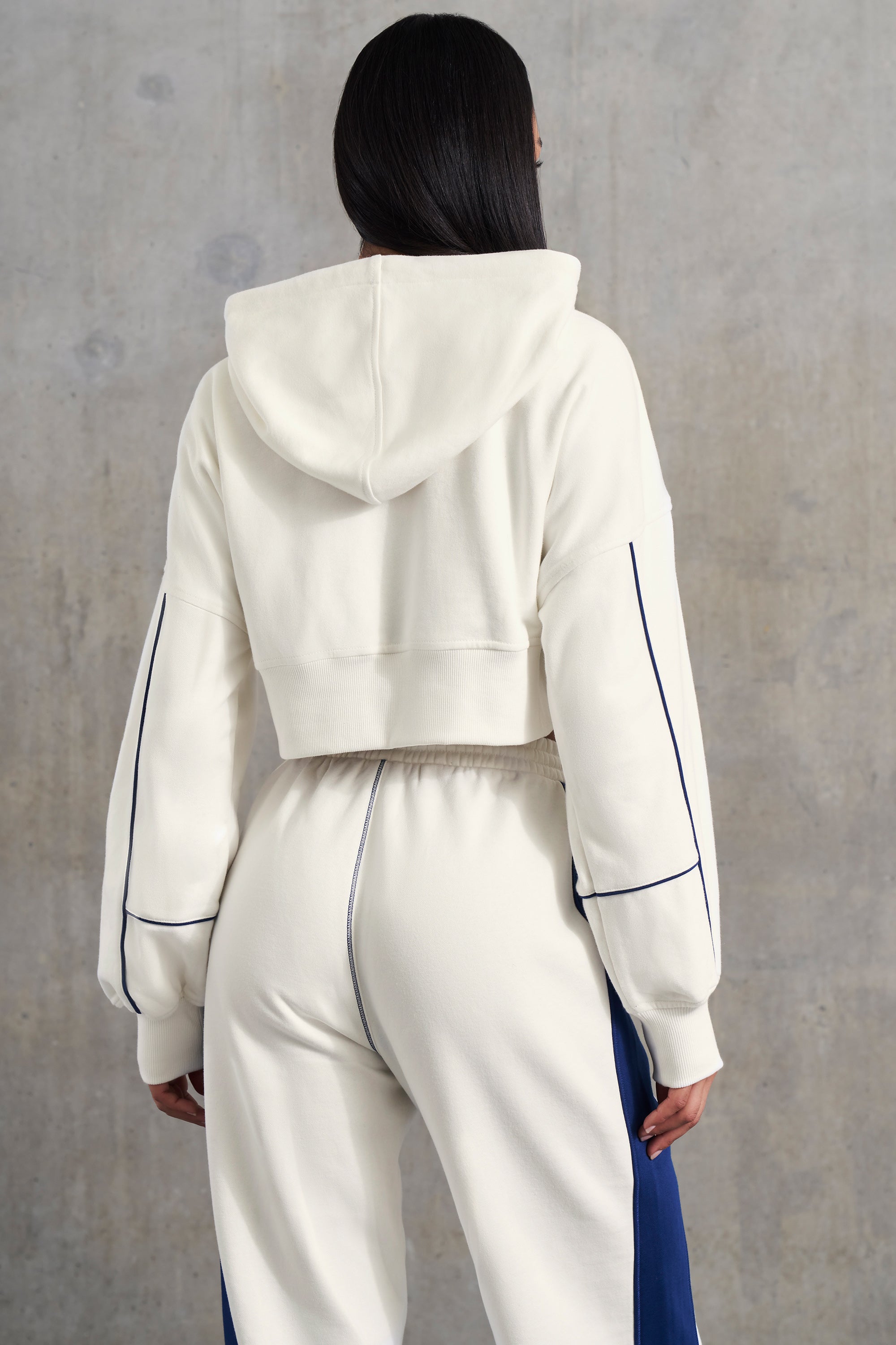 Ambition - Waffle Lined Cropped Zip Up Hooded Jacket in White