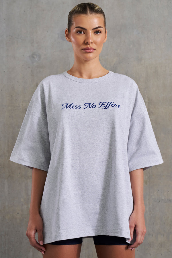 No Effort - Oversized Slogan T-Shirt in Heather Grey