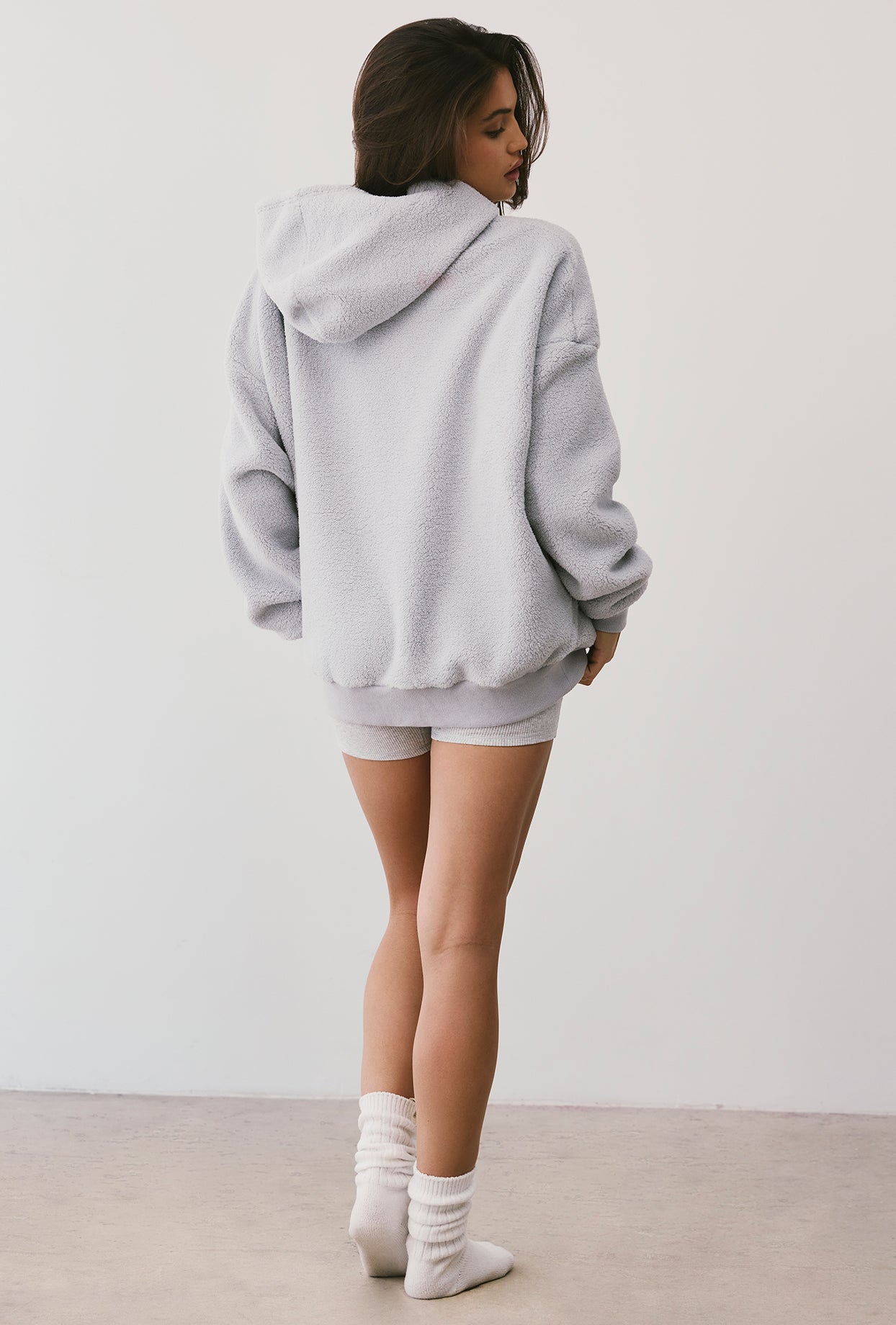 Lounge - Oversized Fleece Hooded Sweatshirt in Fog