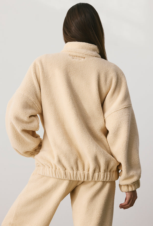 Cushy - Oversized Fleece Zip Up Jacket in Cashmere