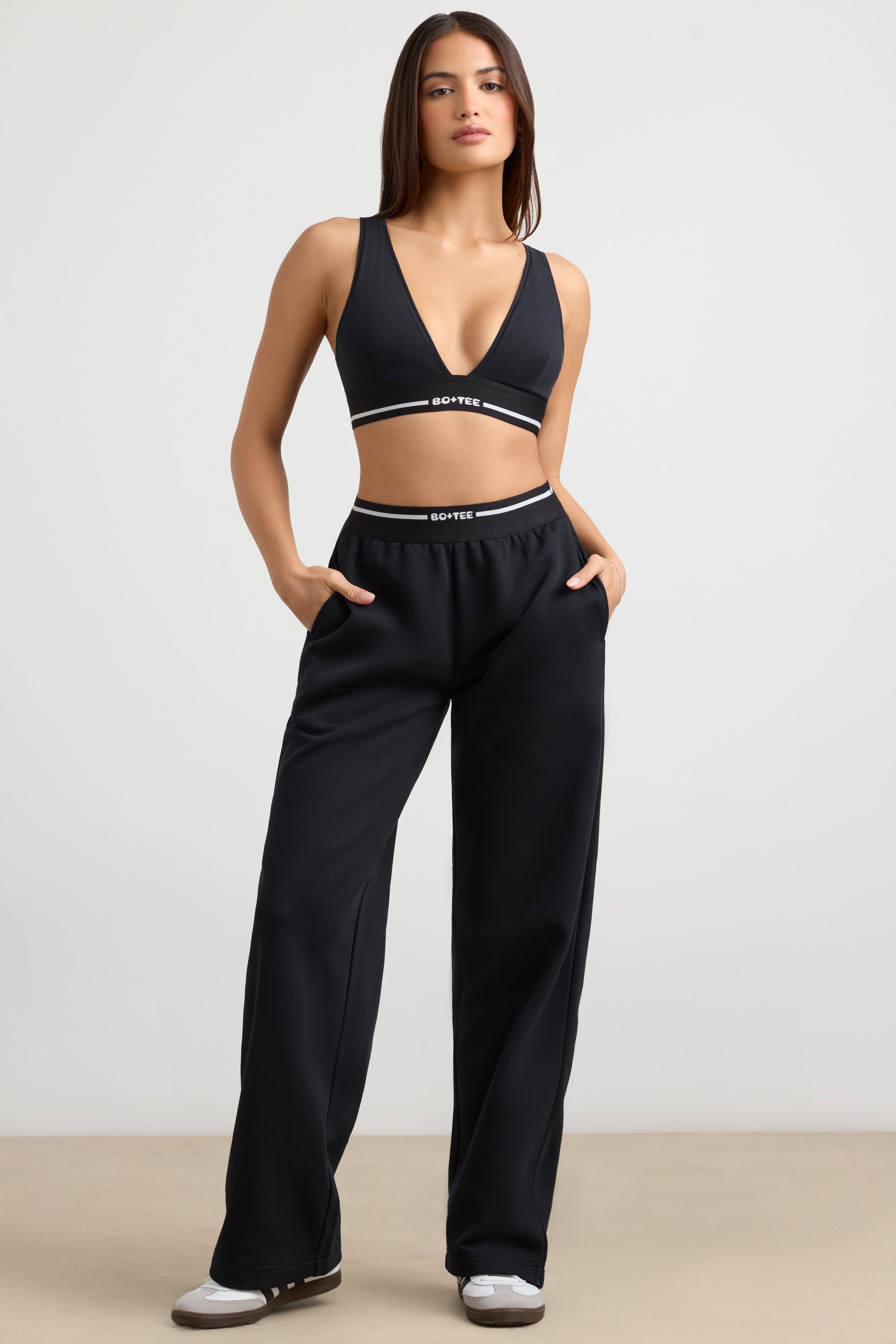 Heavyweight Stretch Cotton Fleece High-Waist Joggers in Black – Bo+Tee