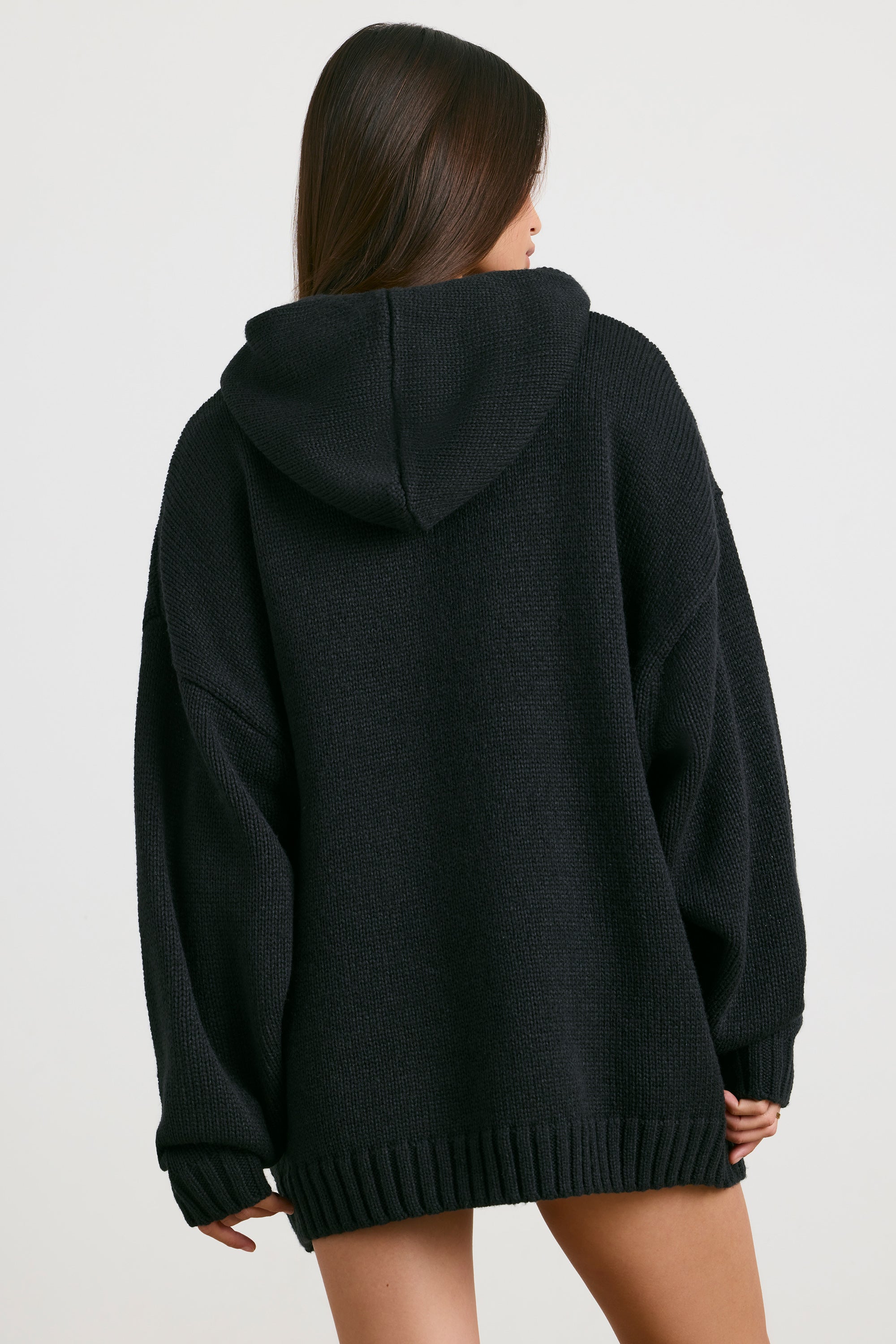 Boyfriend - Oversized Chunky Knit Hoodie in Black