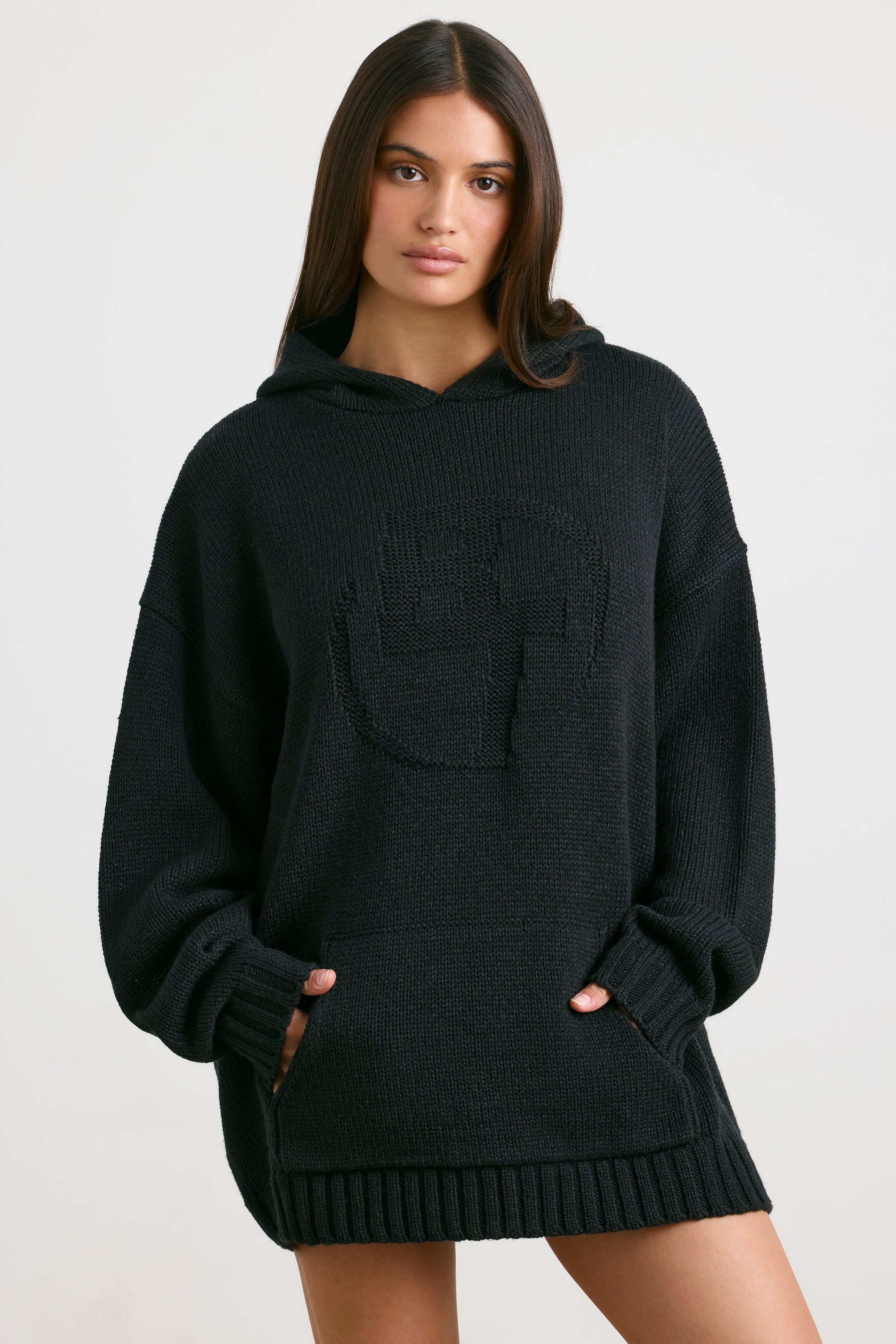 Boyfriend - Oversized Chunky Knit Hoodie in Black