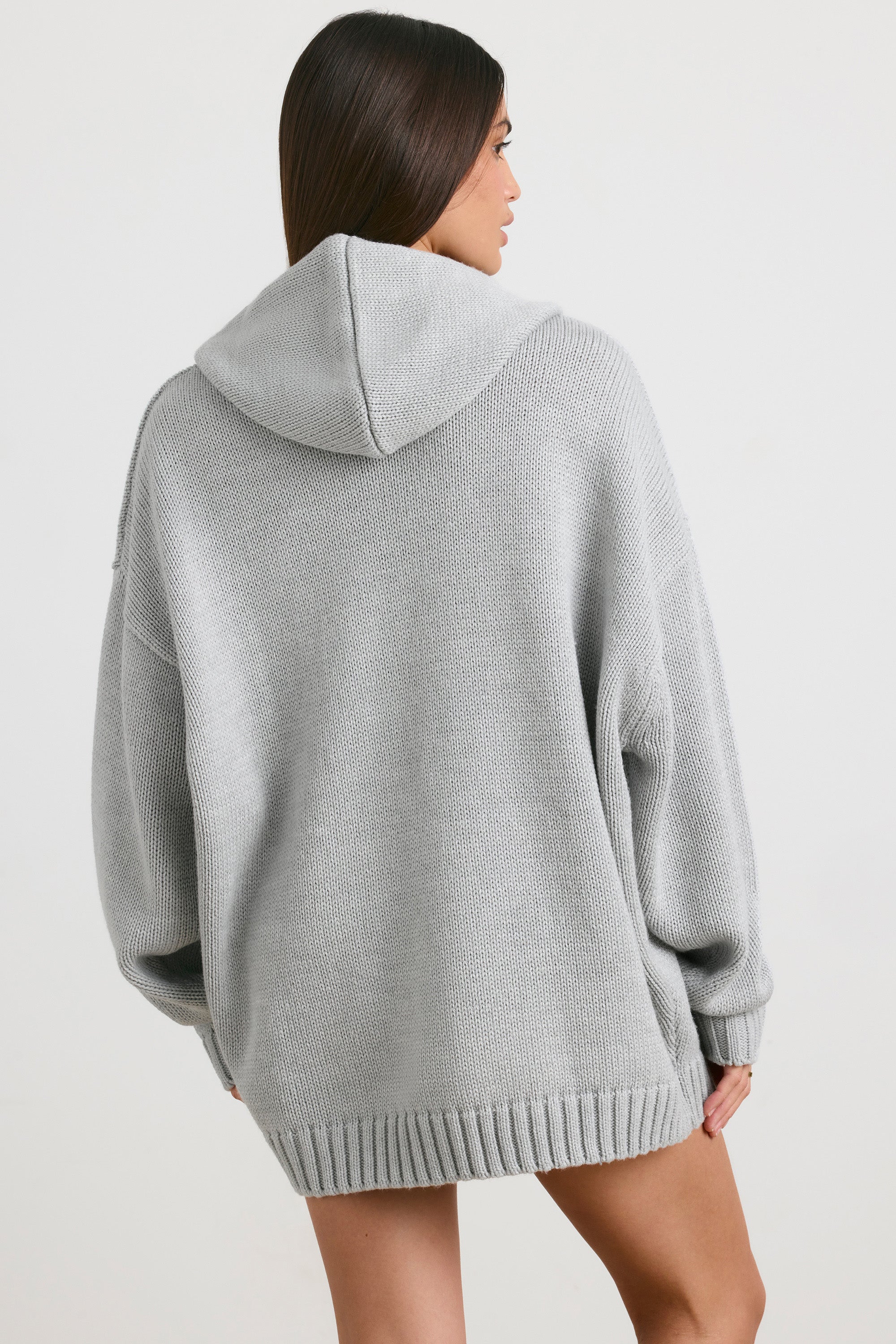 Boyfriend - Oversized Chunky Knit Hoodie in Heather Grey