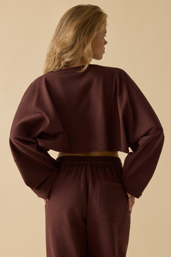 Day Off - Oversized Long Sleeve Crop Top in Mahogany