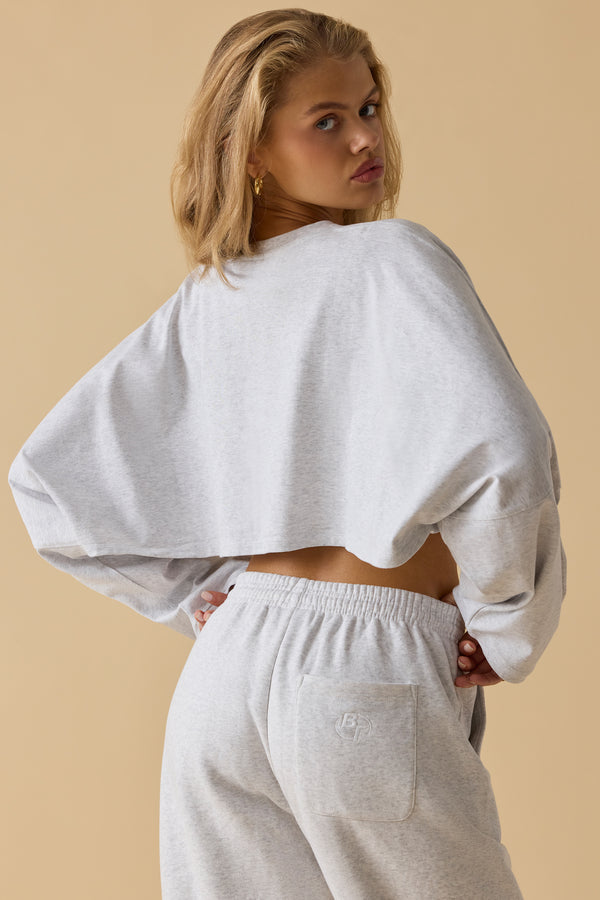 Day Off - Oversized Long Sleeve Crop Top in Heather Grey