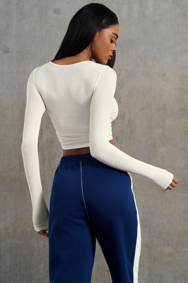 Achieve - Soft Rib Long Sleeve Top in White