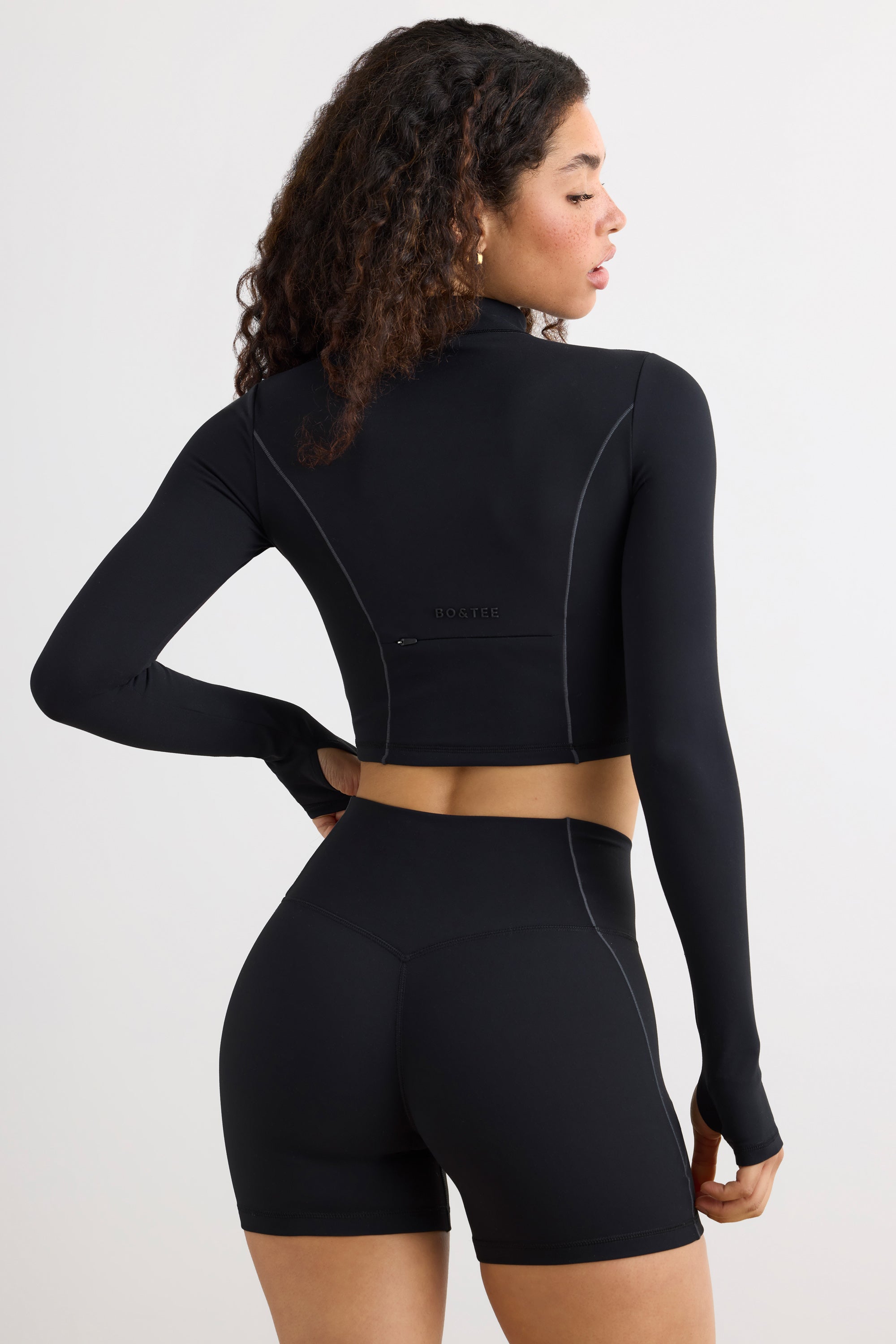 Process - Soft Active Half Zip Crop Top in Black