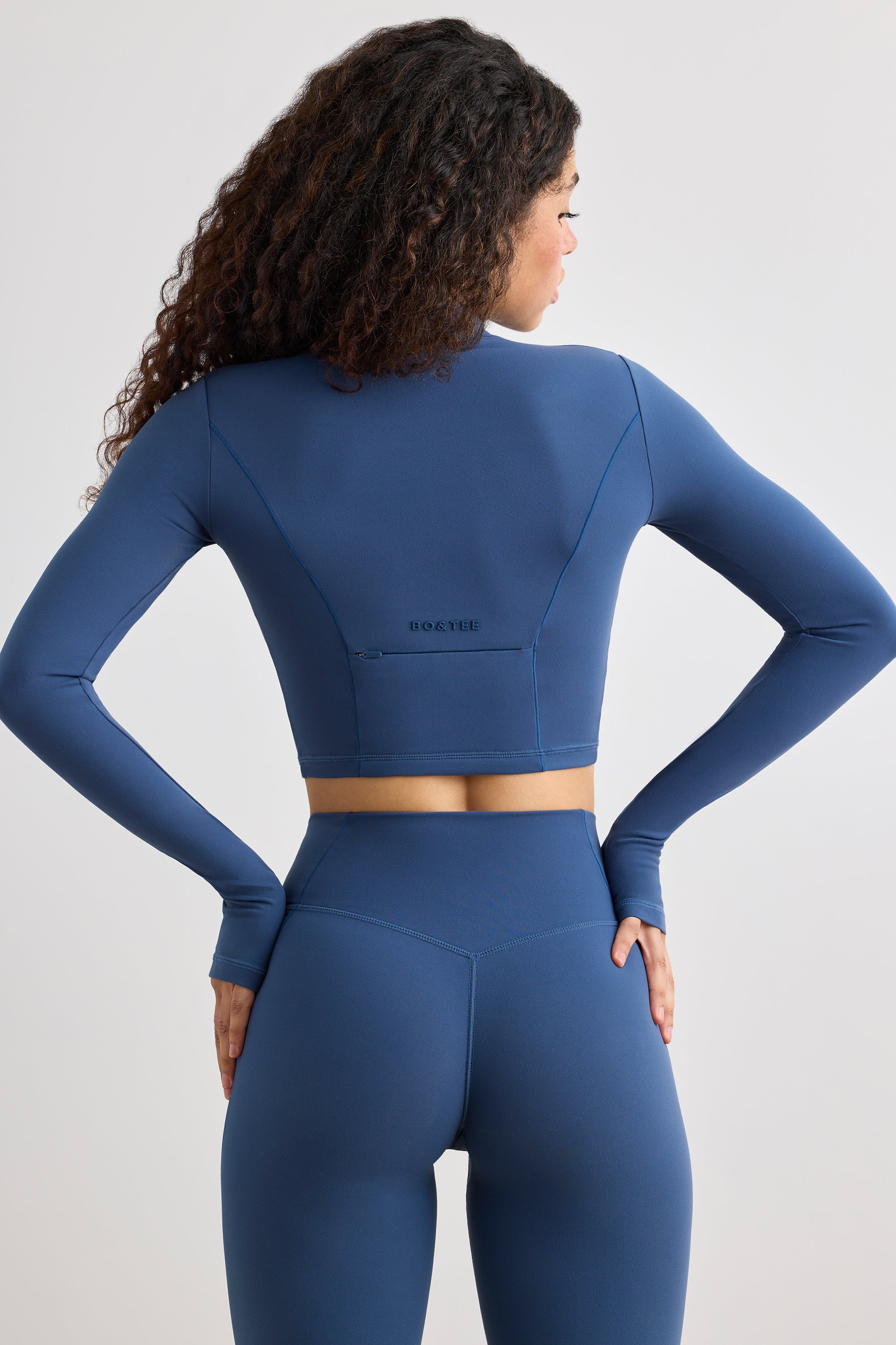 Process - Soft Active Half Zip Crop Top in Washed Navy