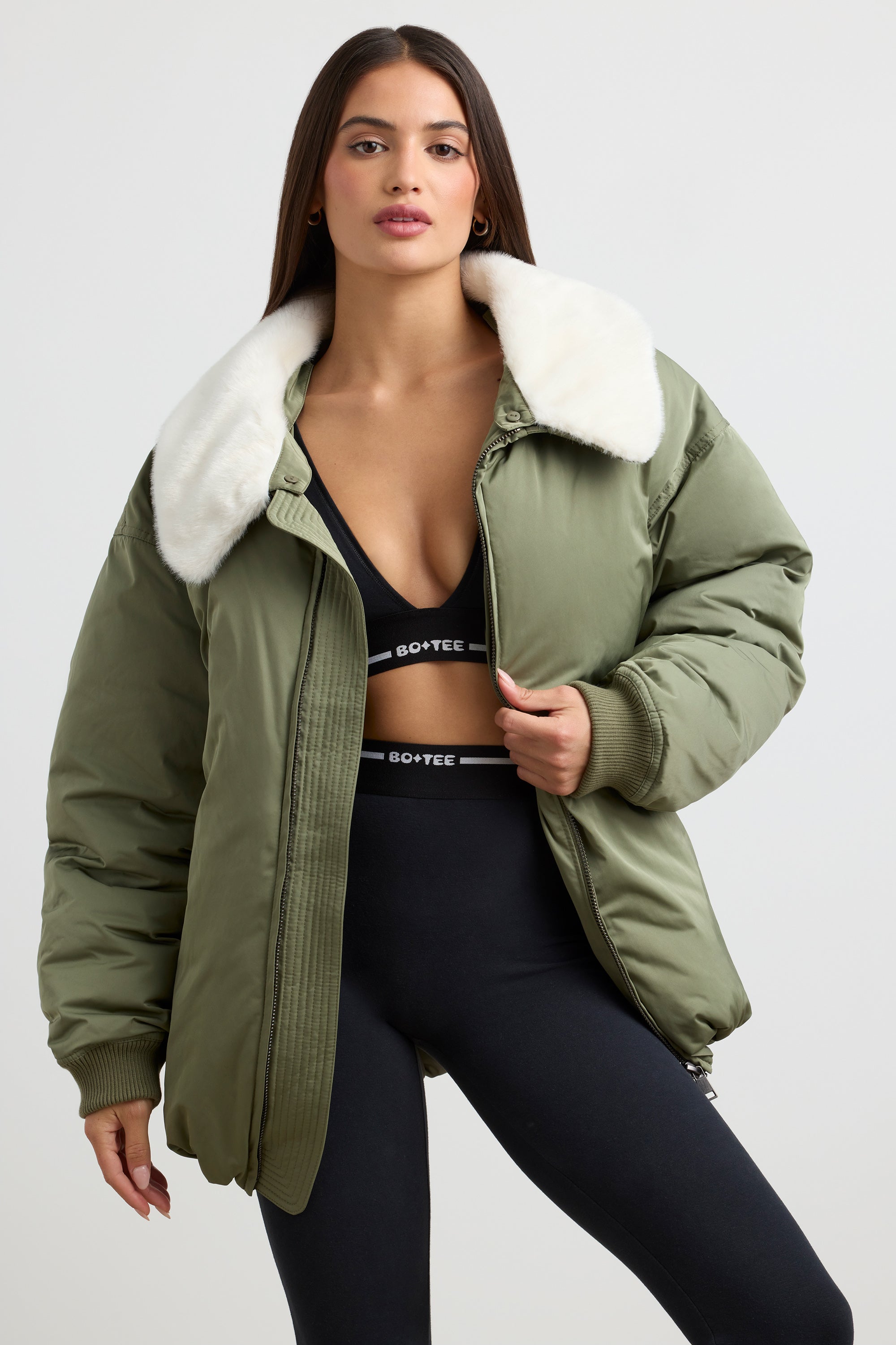 Any Day Oversized Bomber Jacket in Deep Olive Bo Tee Bo Tee