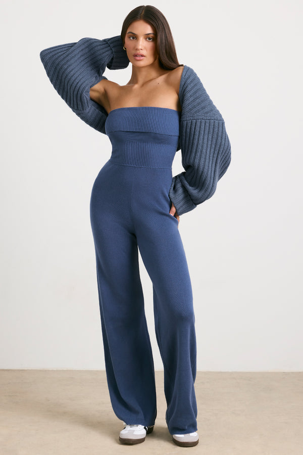 Lounge - Chunky Knit Shrug in Washed Navy