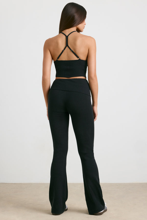 Muse - Petite Chunky Knit Kick Flare Trousers in Black