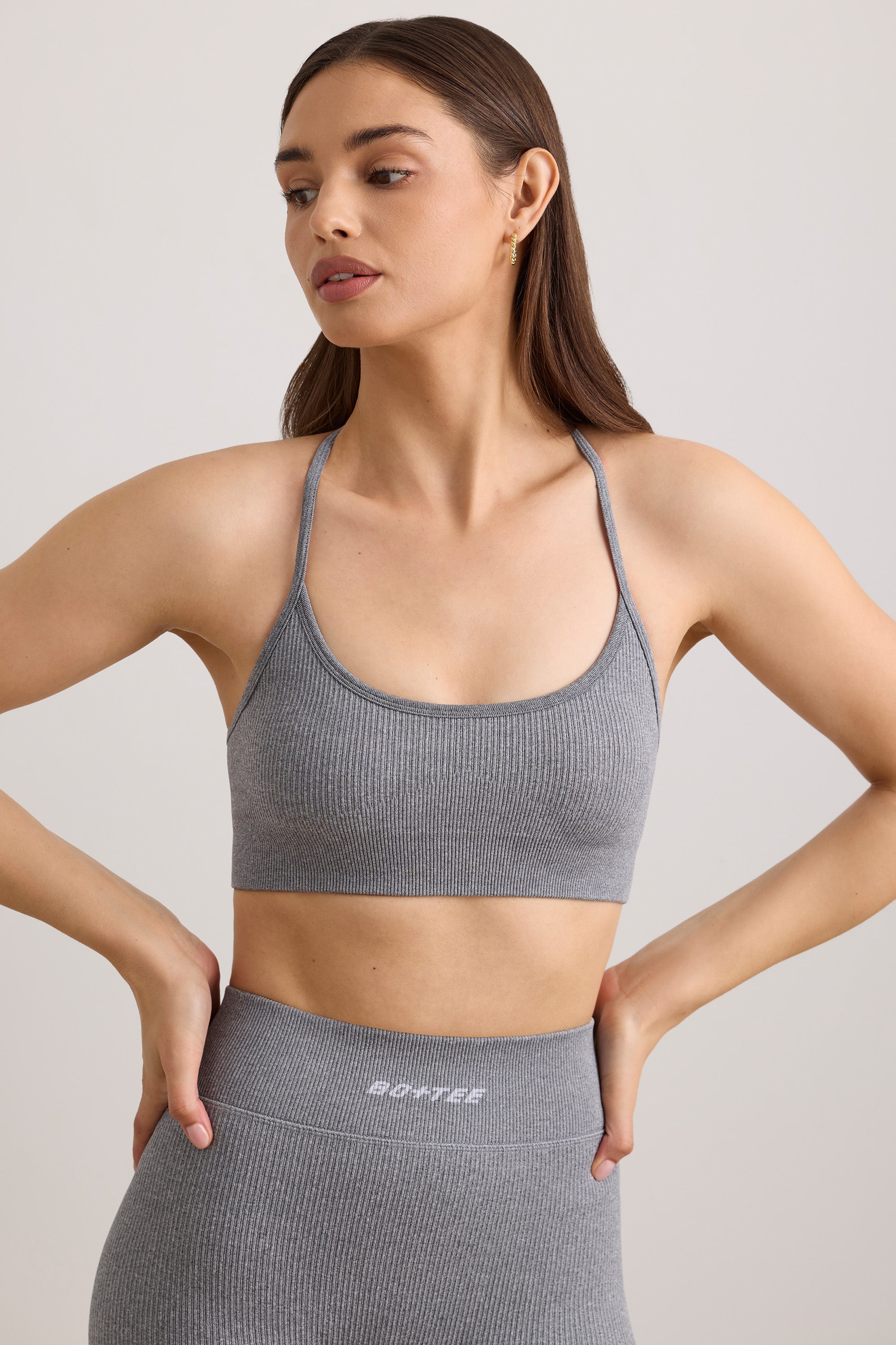 Breathe - FlexiRib Scoop Neck Sports Bra in Grey Melange