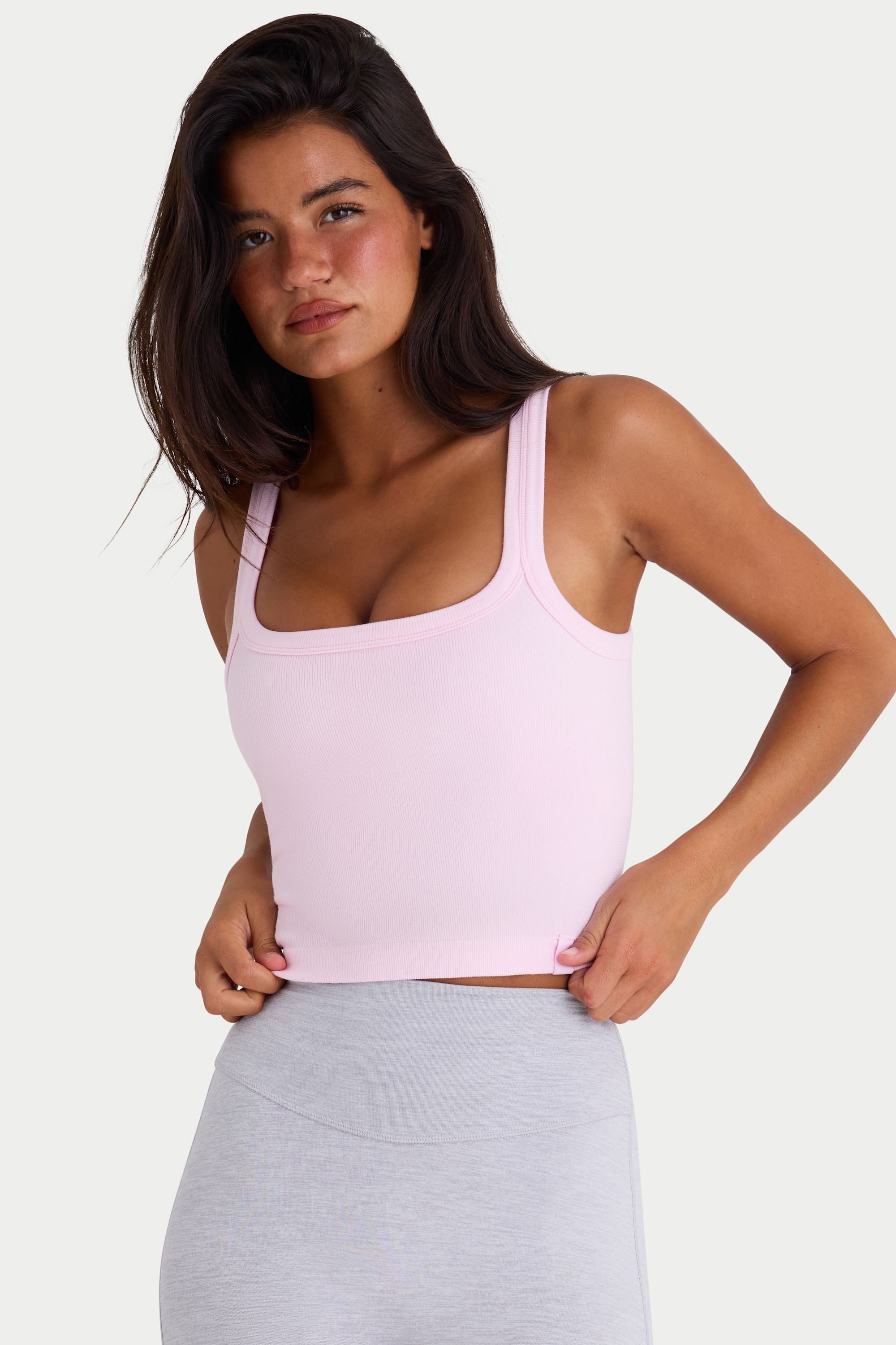 Seamless Soft Rib Square-Neck Tank Top in Powder Pink