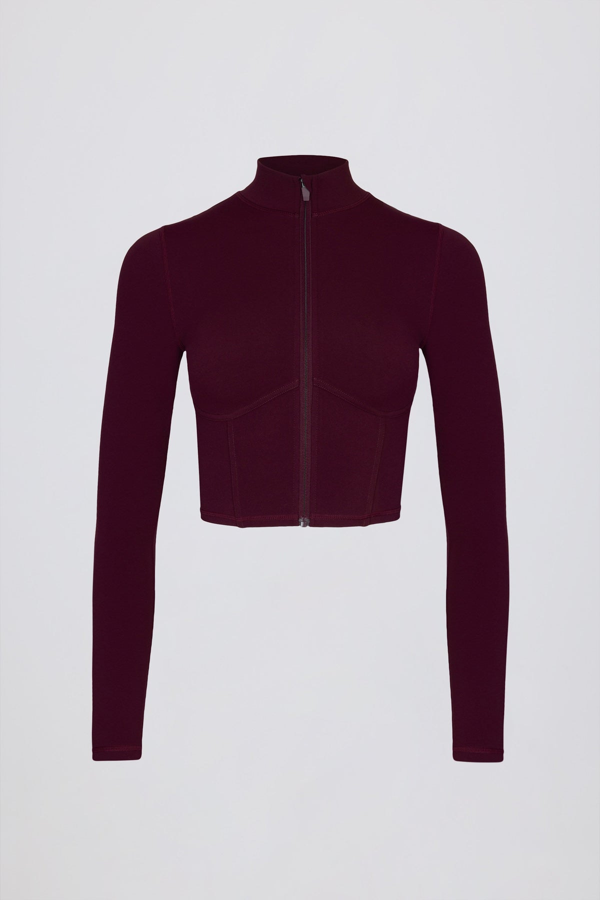 Soft Active Zip-Up Cropped Jacket in Burgundy