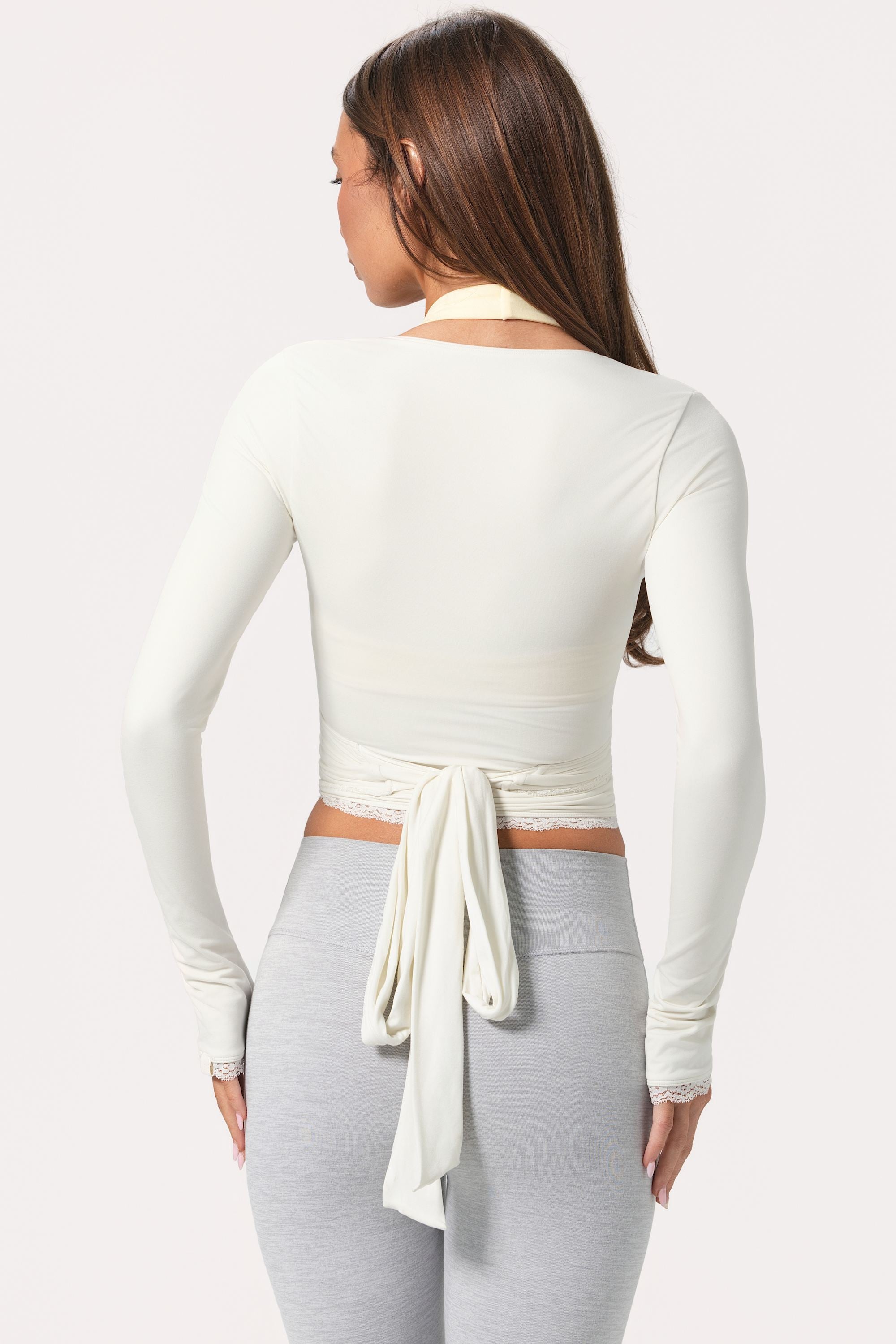 Bo+Tee model Hayley wearing the WithLovePerfectMatch Full Top in Ivory Soft Jersey fabric perfect for weekend shopping trips
