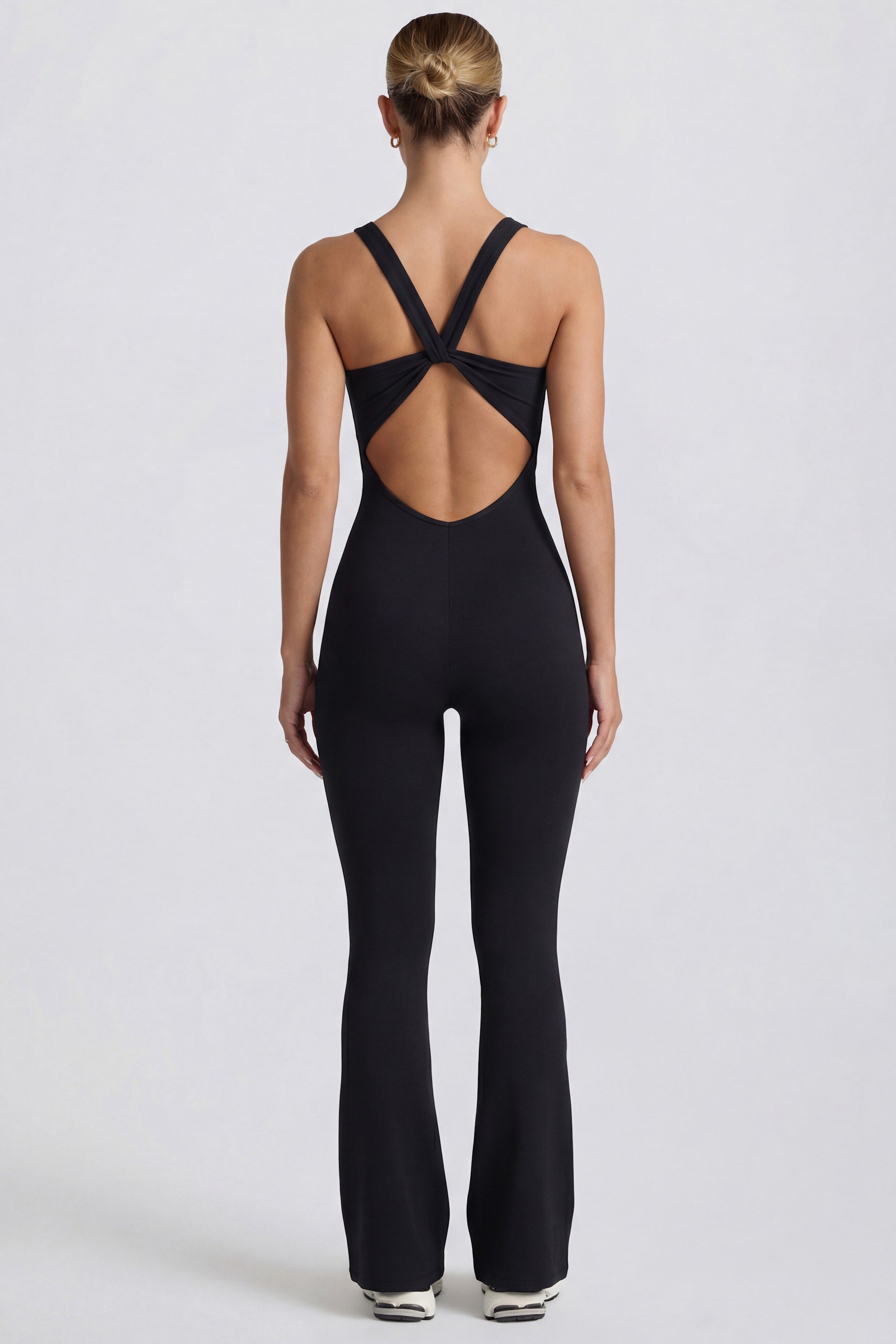 Bo+Tee's Hayley wearing the WithLovePerfectMatch Regular Jumpsuit in Black Soft Active (Cut & Sew) fabric perfect for running errands