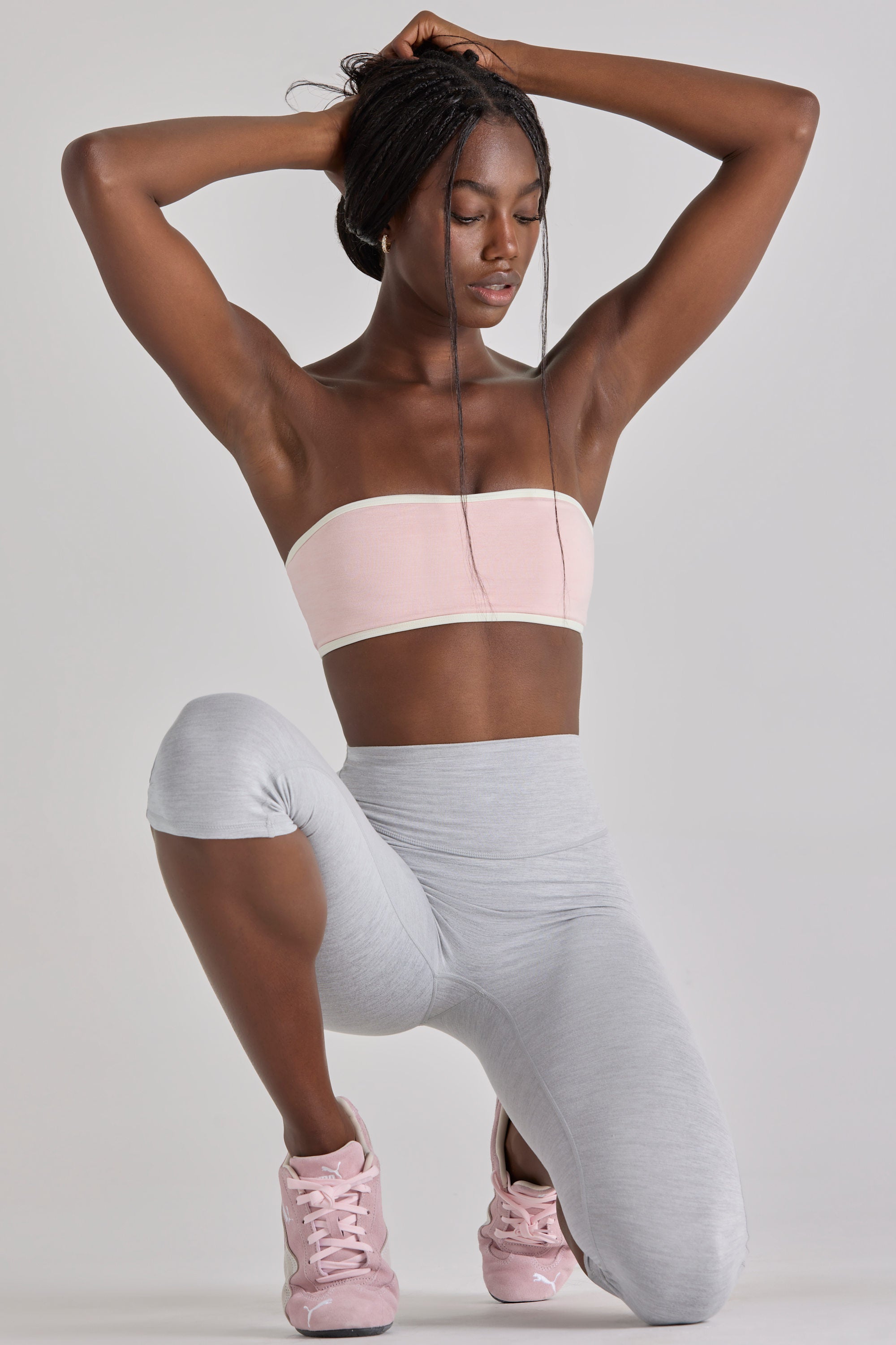 Soft Active Bandeau Sports Bra in Blush Marl