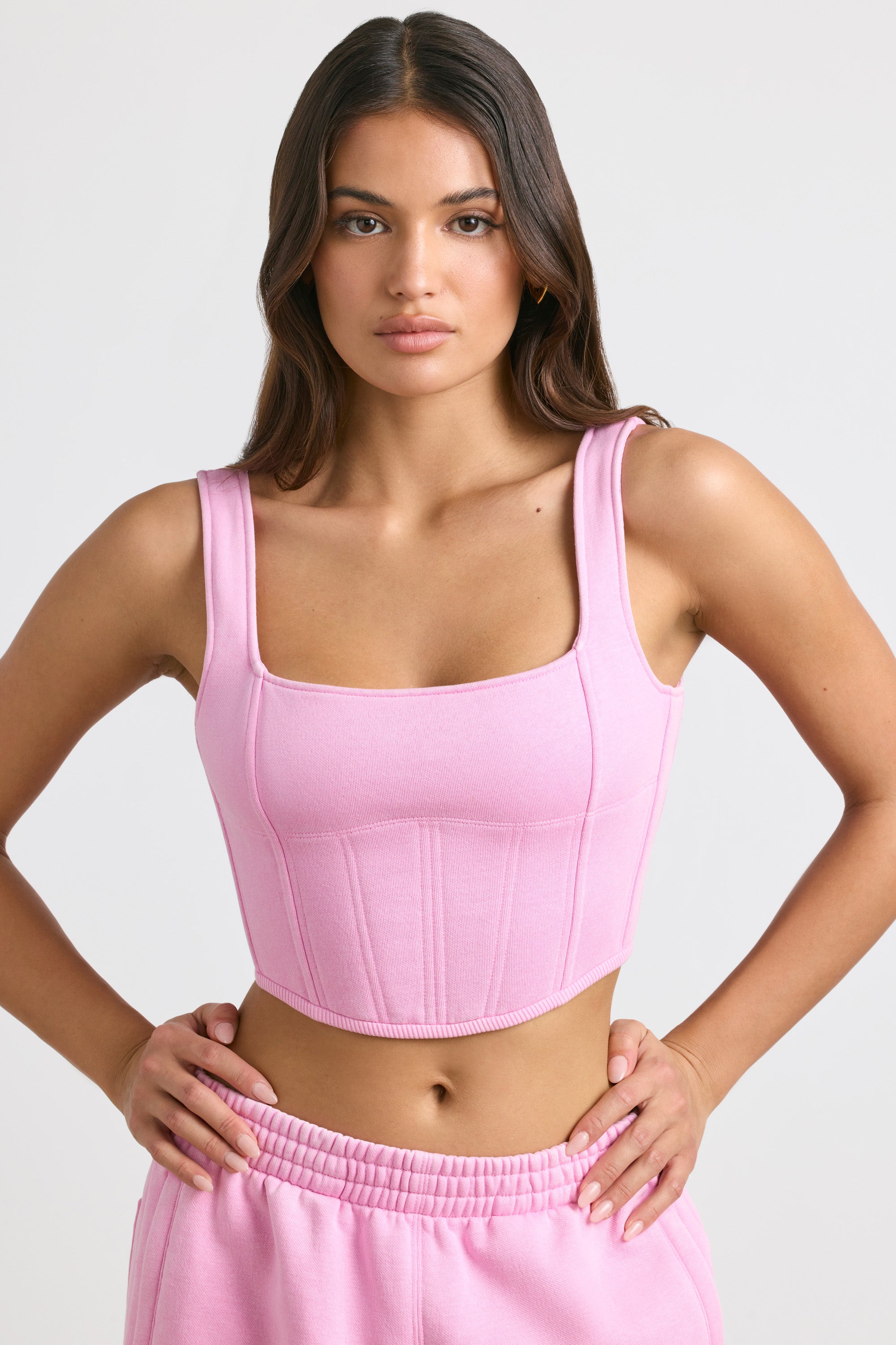 Brushed Jersey Corset Crop Top in Bubblegum Pink – Bo+Tee