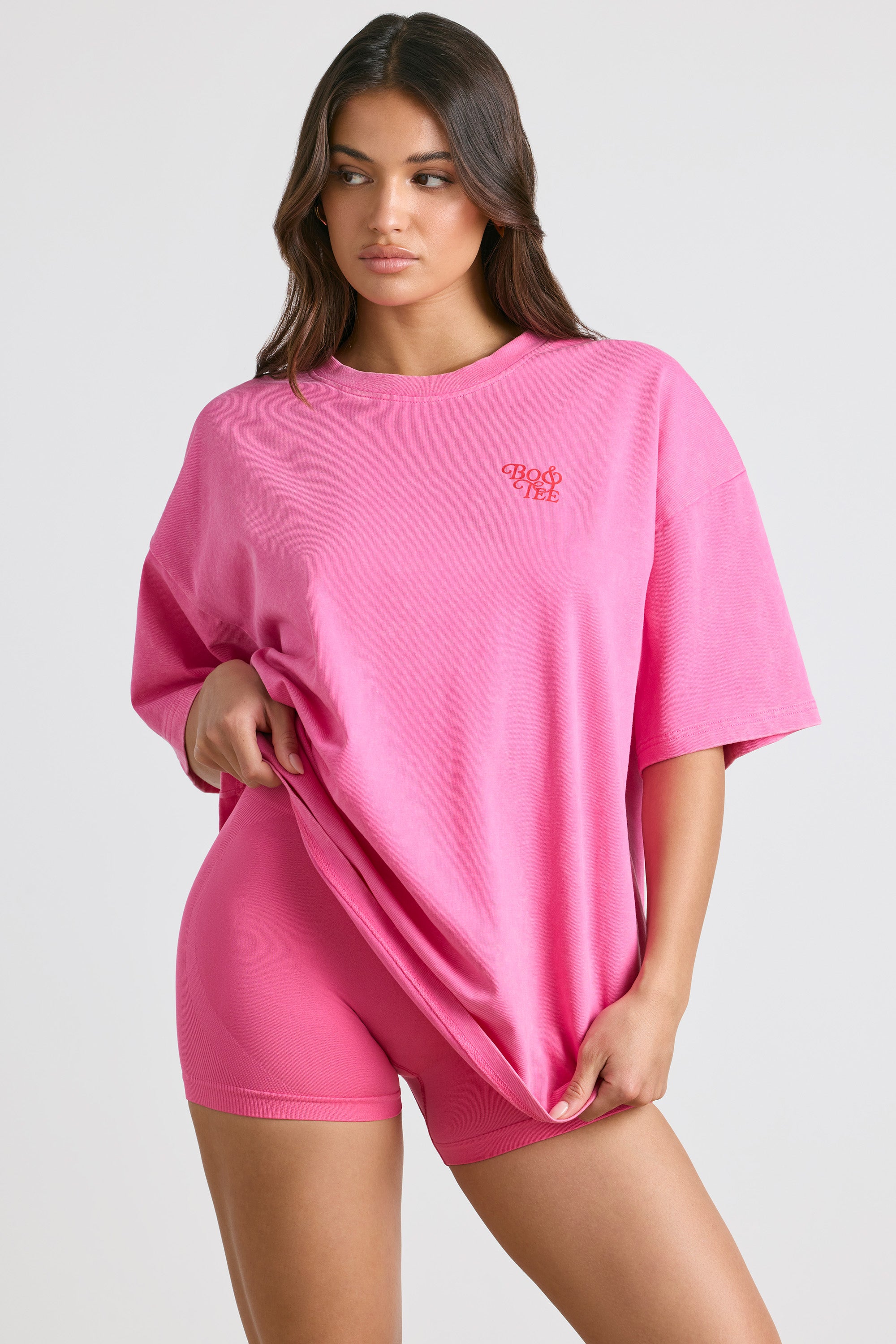 Sherosa Women's Basic Short Sleeve Crew Neck Tee - Soft Stretch Cotton Blouse (Hot Pink, Small)