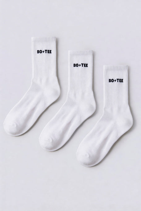 Ribbed Half-Crew 3-Pack Socks in White