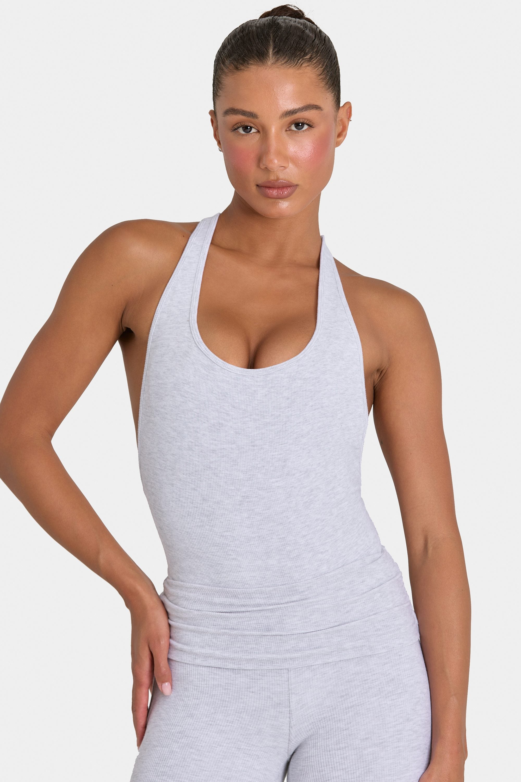 Bo+Tee model Hayley wearing the Rebloom Bodysuit in Grey Marl Modal fabric perfect for casual brunch