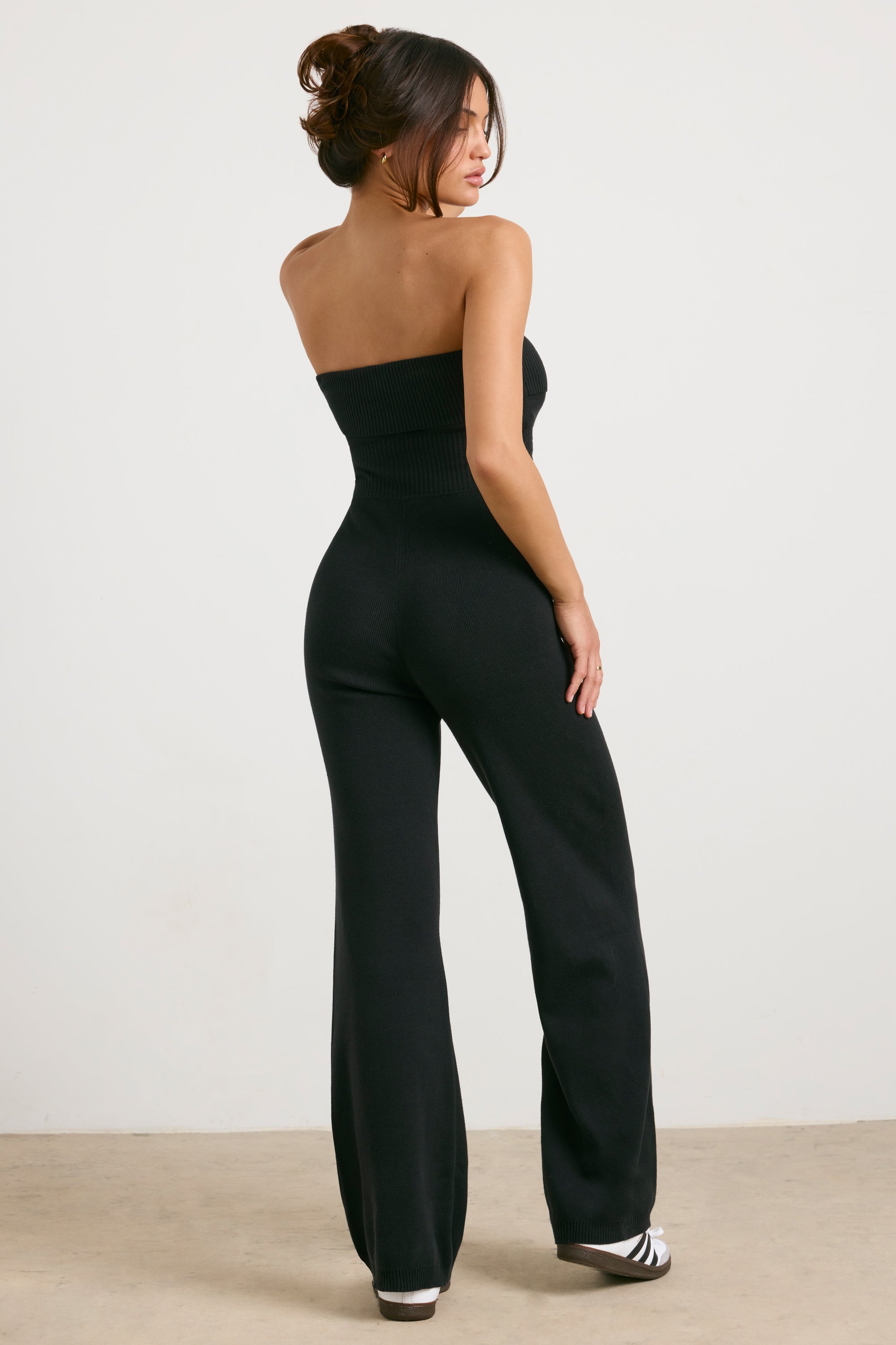 Timeless - Chunky Knit Kick Flare Unitard in Black