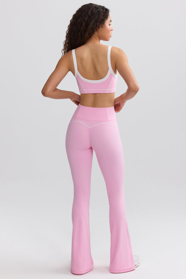 Soft Active Contrast-Trim Flared Trousers in Baby Pink