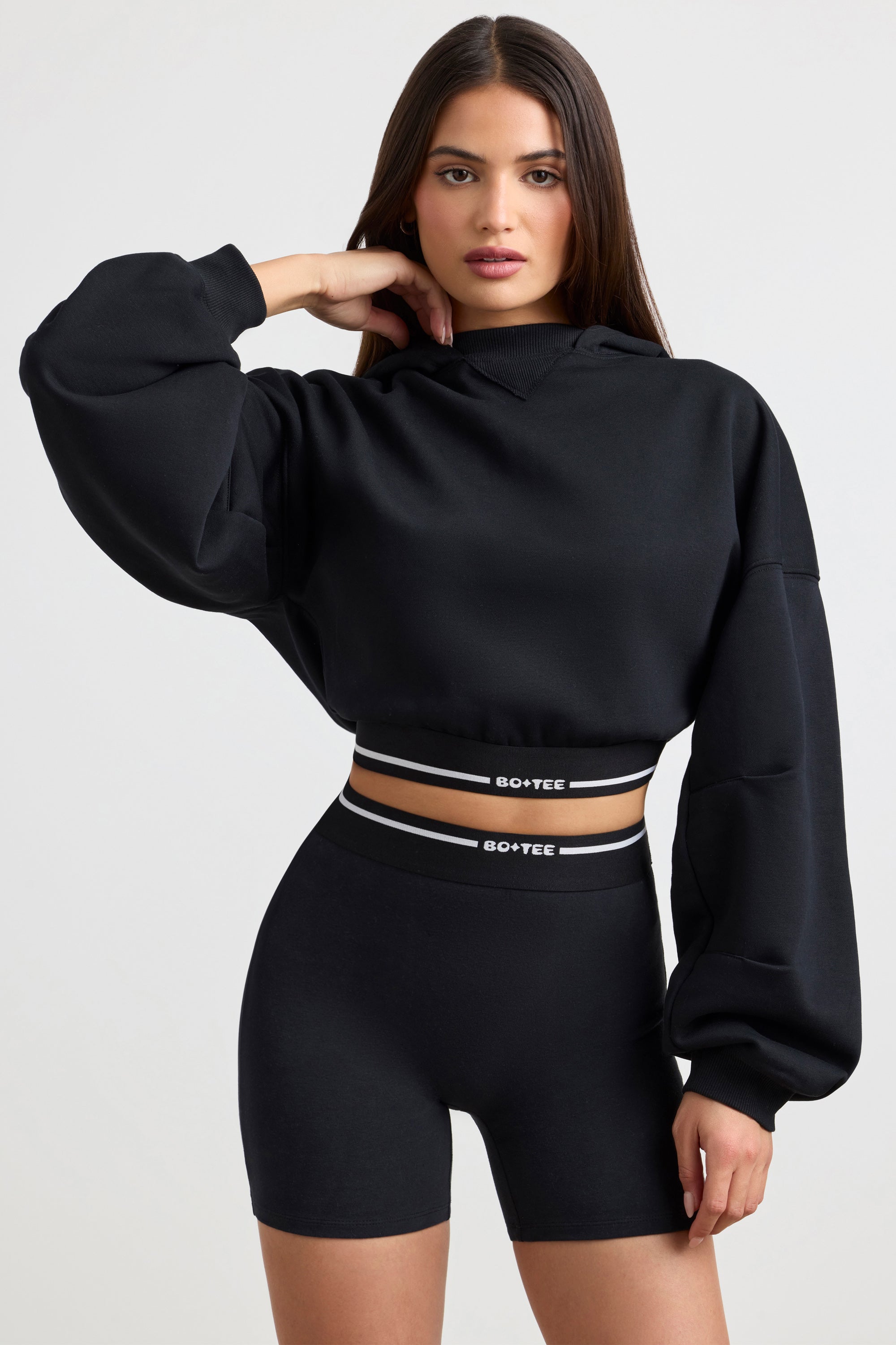 Pause - Cropped Hoodie in Black