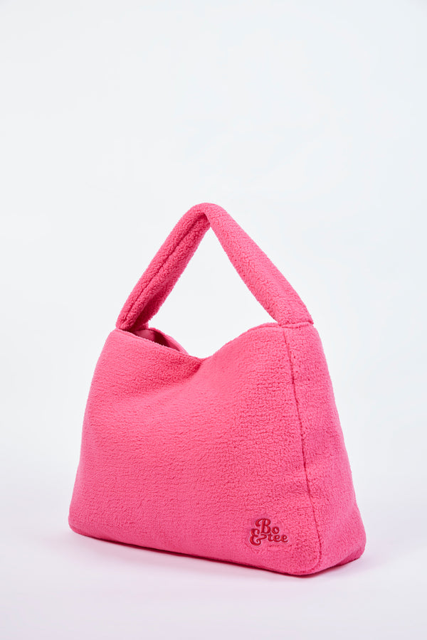 Loyal - Oversized Fleece Tote Bag in Hot Pink