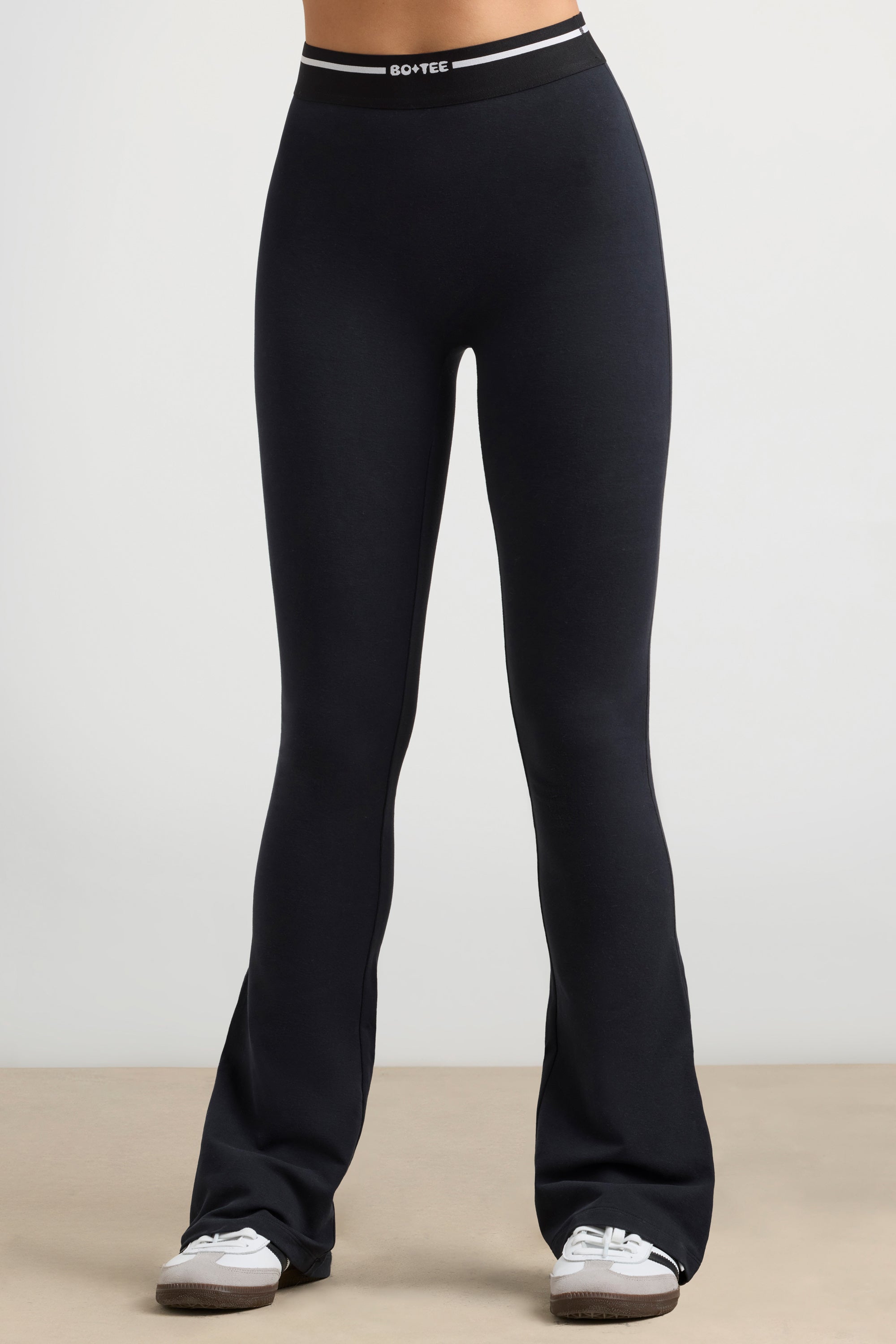 Stretch Cotton Jersey High-Waist Kick Flare Trousers in Black – Bo+Tee