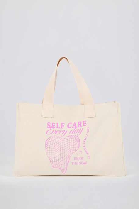 Oversized Canvas Tote Bag in Egg Shell in Eggshell