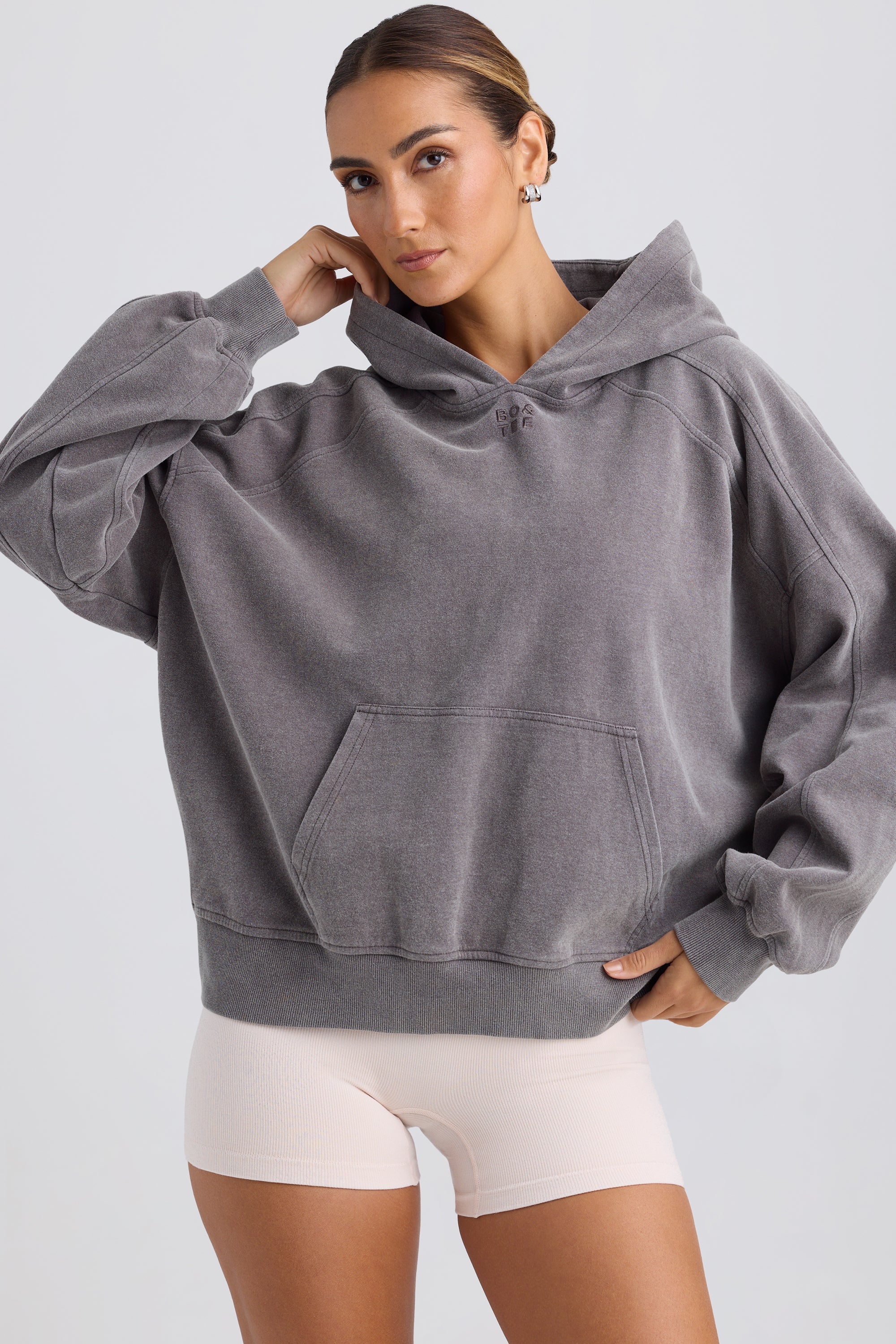 Brushed Cotton Jersey Oversized Hoodie in Washed Charcoal – Bo+Tee
