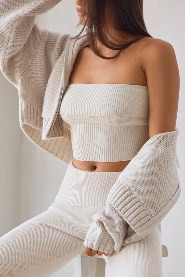 Bandeau Chunky Knit Crop Top in Cream
