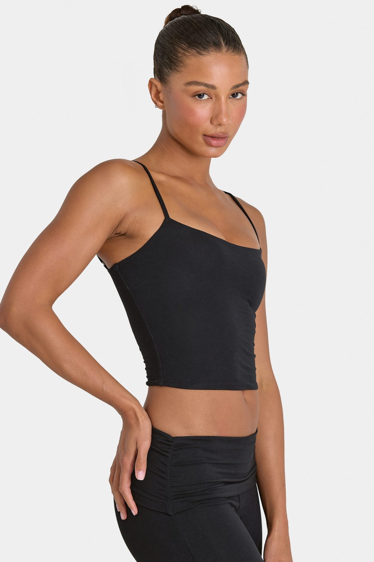 Bo+Tee model Hayley wearing the Rebloom Full Top in Black Modal fabric perfect for casual outings