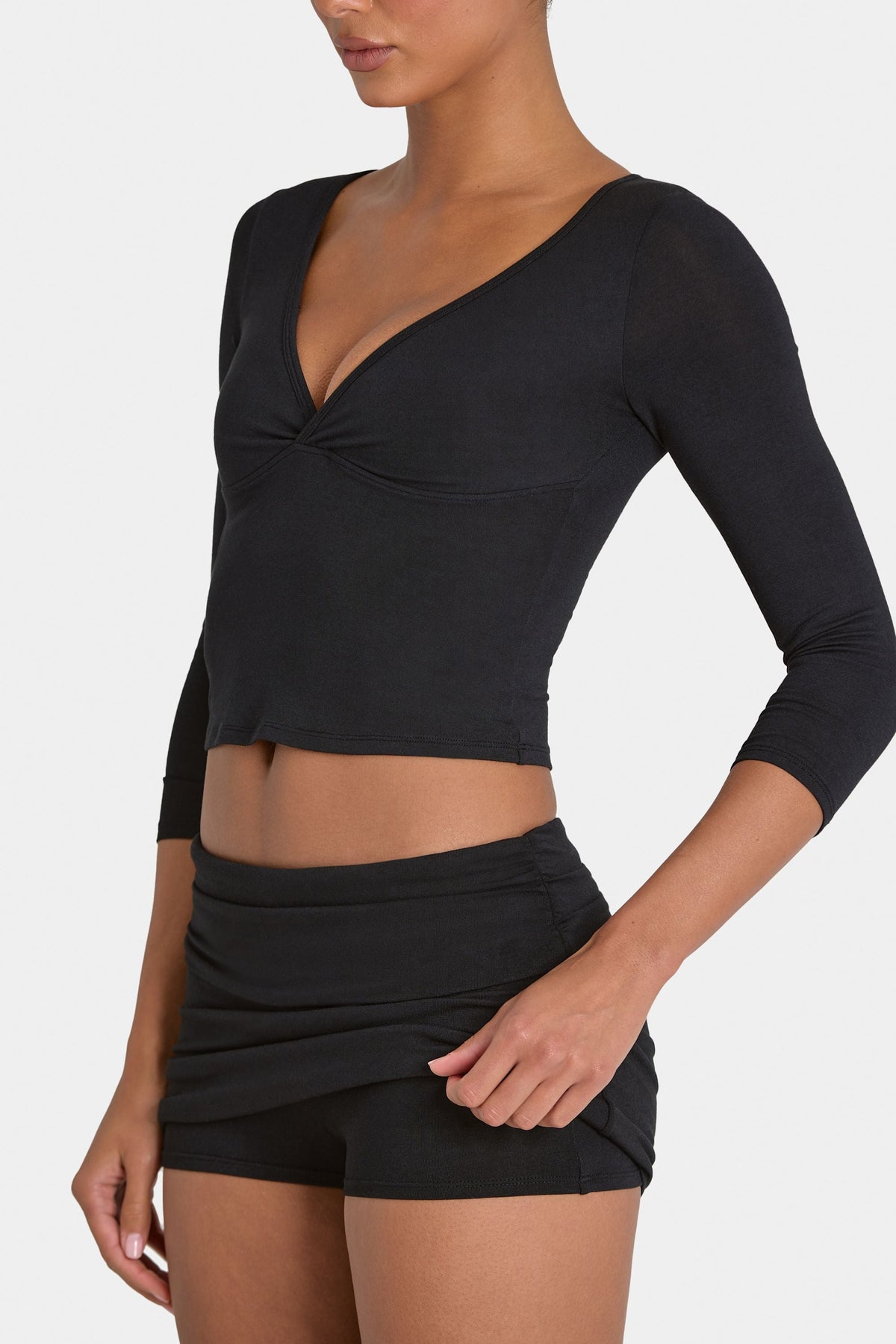 Bo+Tee model Kiele wearing the BT16355__Black Skirt in Black Modal fabric perfect for summer parties