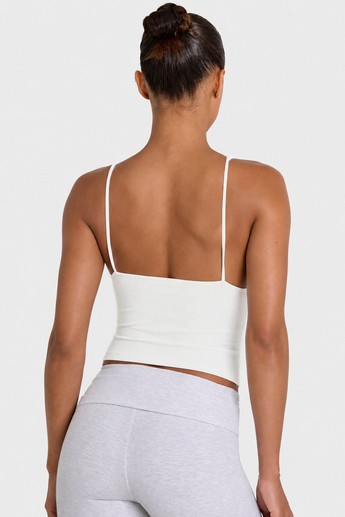 Bo+Tee model Kiele wearing the ButterCloud Full Top in Ivory Ribbed Modal fabric perfect for casual brunches