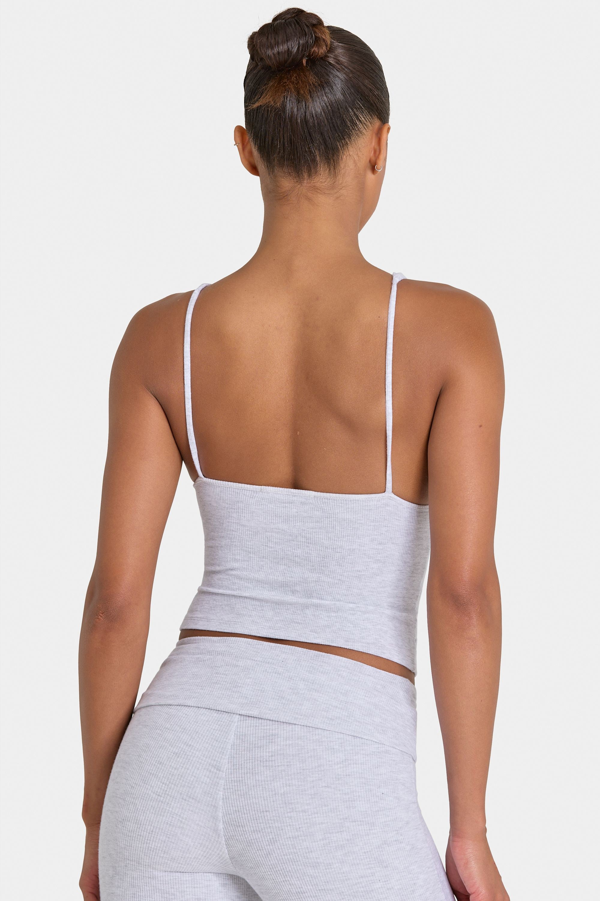 Bo+Tee model Kiele wearing the BT16360__LightGreyMarl Full Top in Light Grey Marl Ribbed Modal fabric perfect for running errands