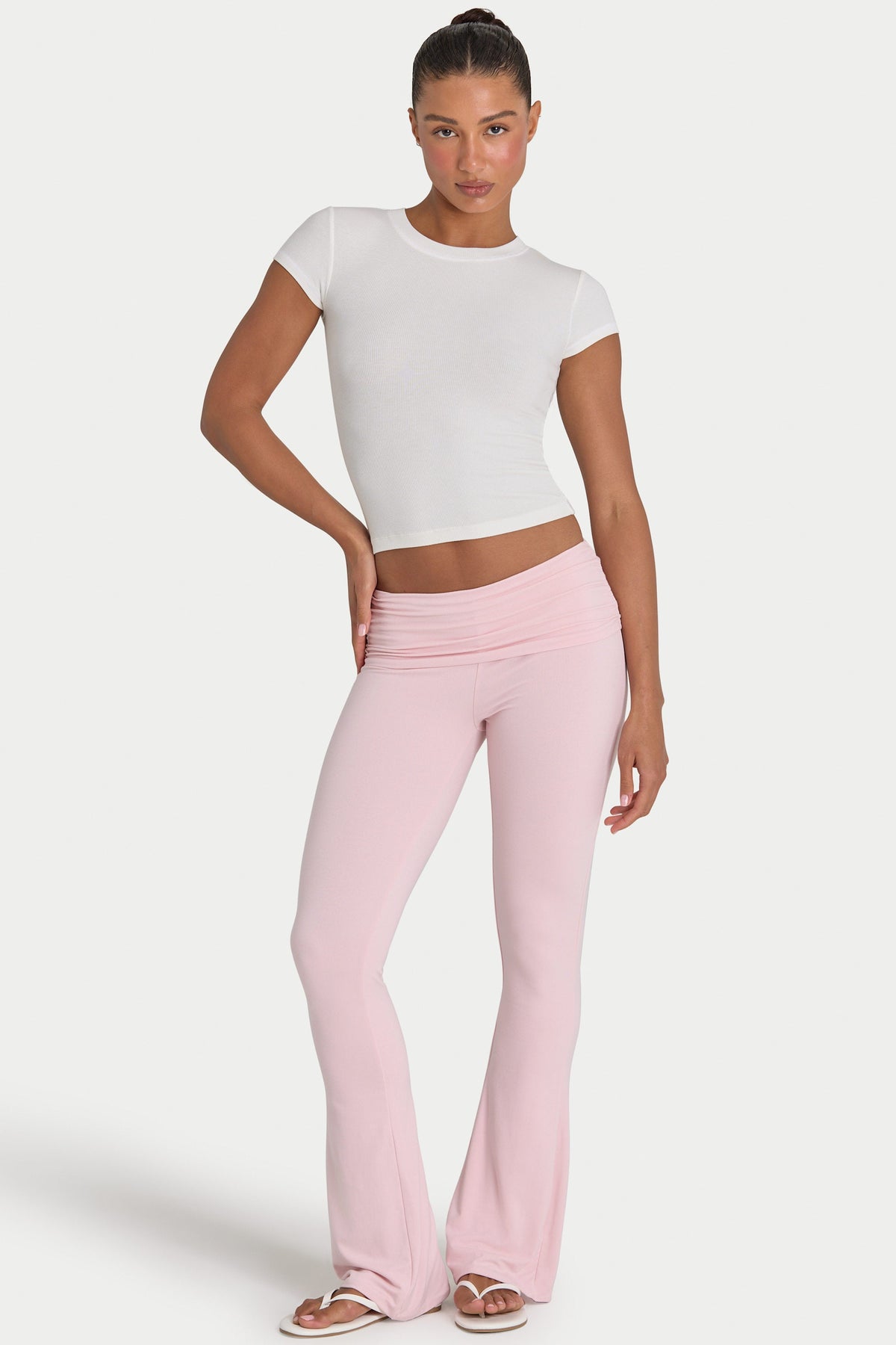 Bo+Tee model Kiele wearing the BT16367__Ivory T-Shirt in Ivory Ribbed Modal fabric perfect for casual brunch outings